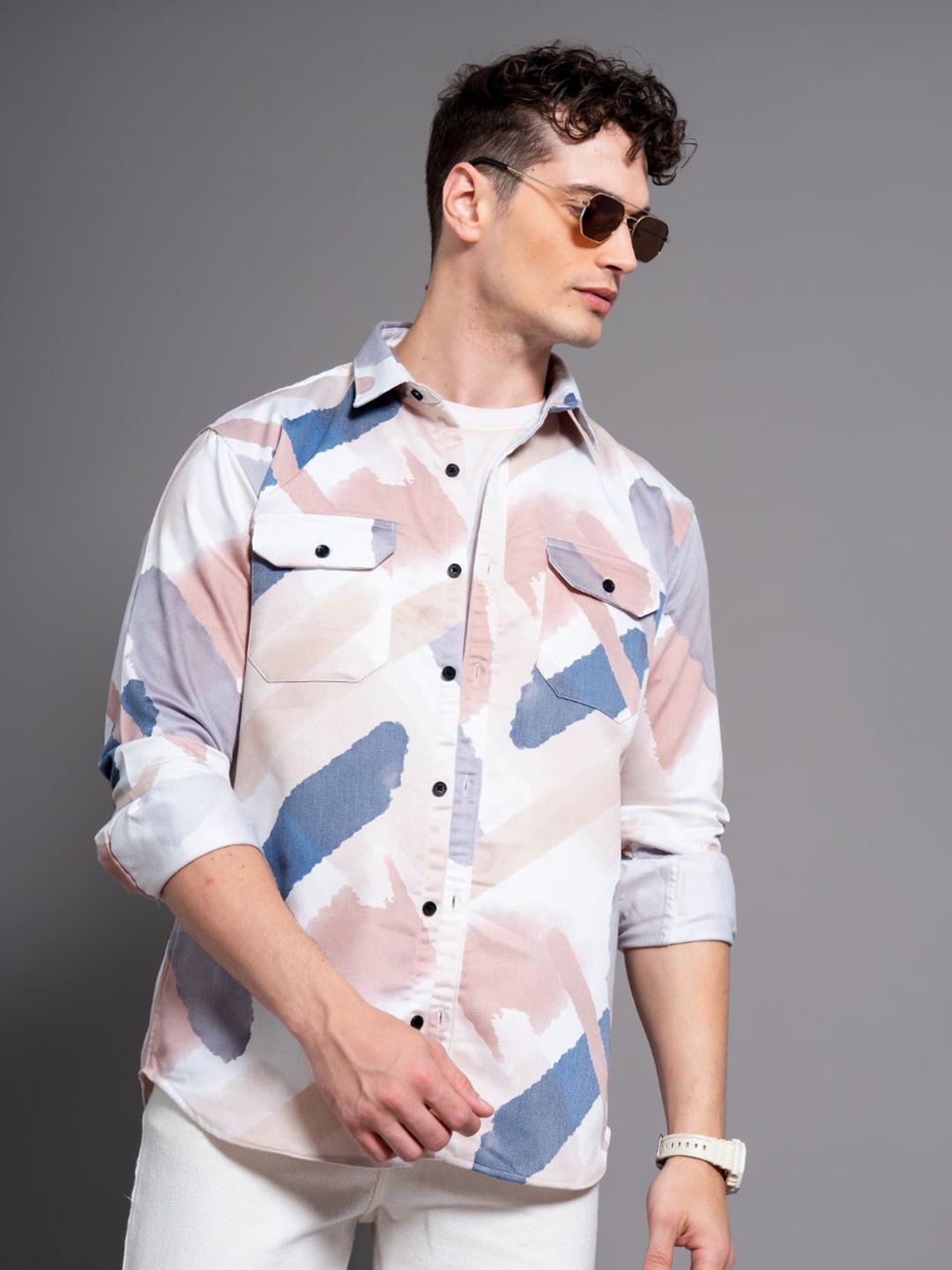 

PAUL STREET Men Standard Slim Fit Opaque Printed Casual Shirt, White