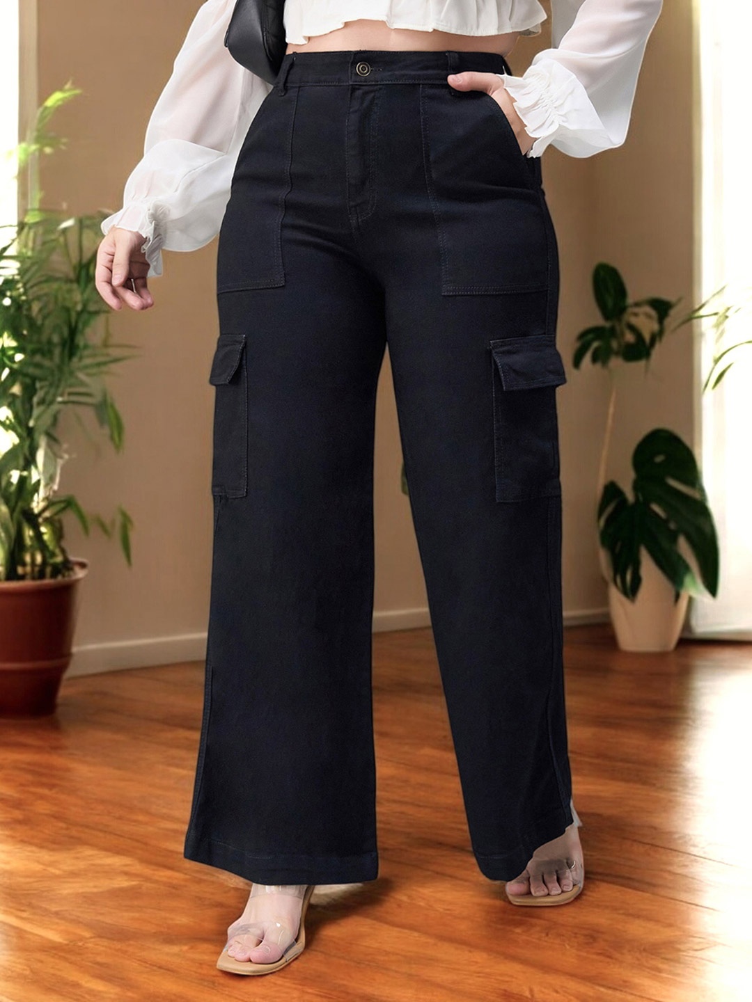 

Miss Chase A+ Women Wide Leg High-Rise Stretchable Jeans, Black