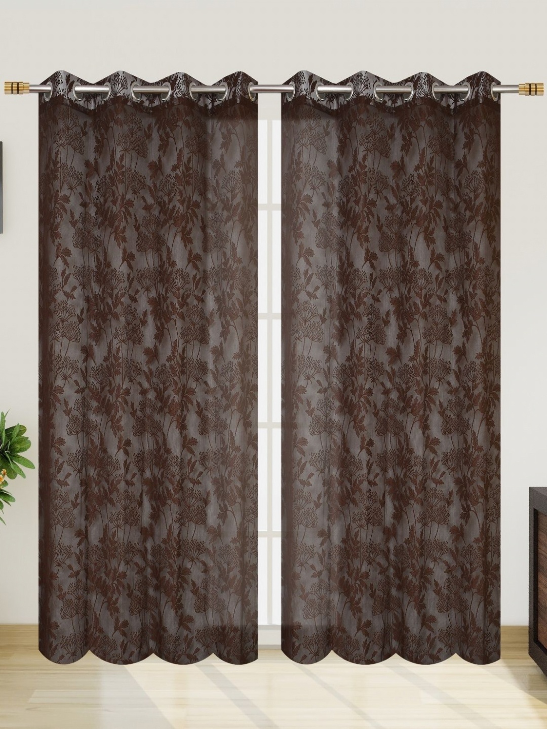 

Galaxy Home Decor Brown Set of 2 Sheer Window Curtain
