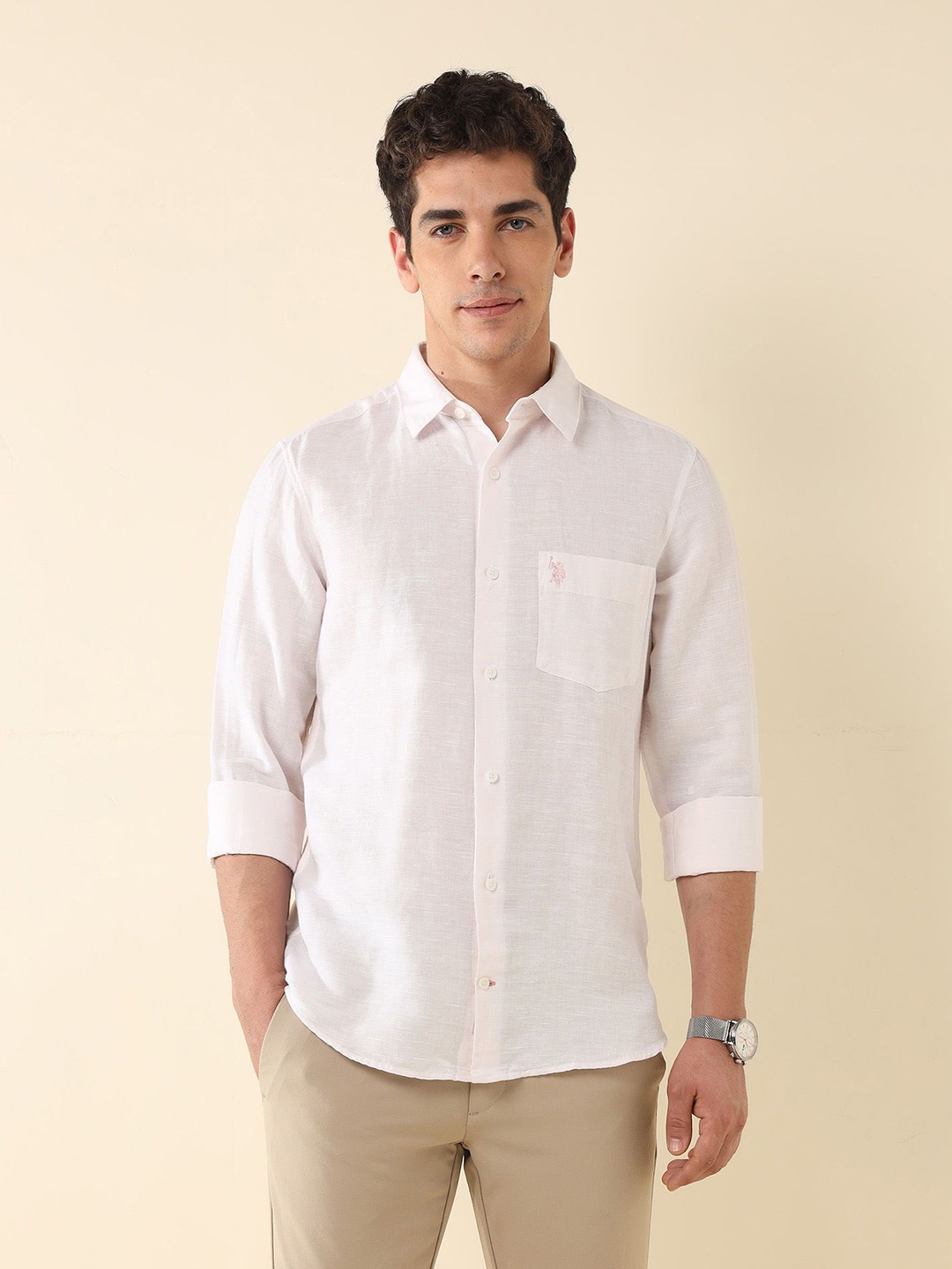 

U.S. Polo Assn. Men Tailored Fit Opaque Casual Shirt, Pink