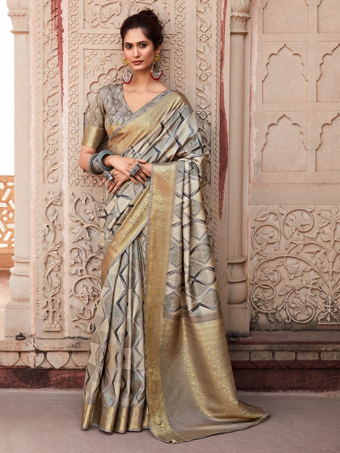 

LeeliPeeri Designer Zari Silk Cotton Saree, Beige