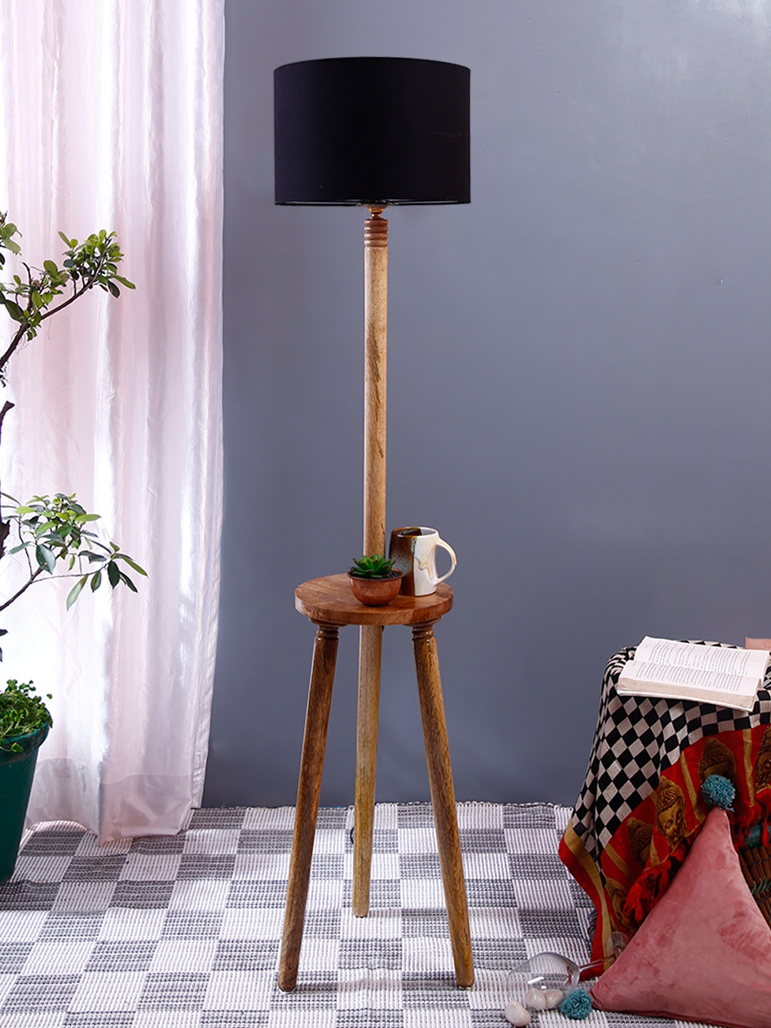 

Devansh Brown & Black Cylinder Shaped Wooden Floor Lamp