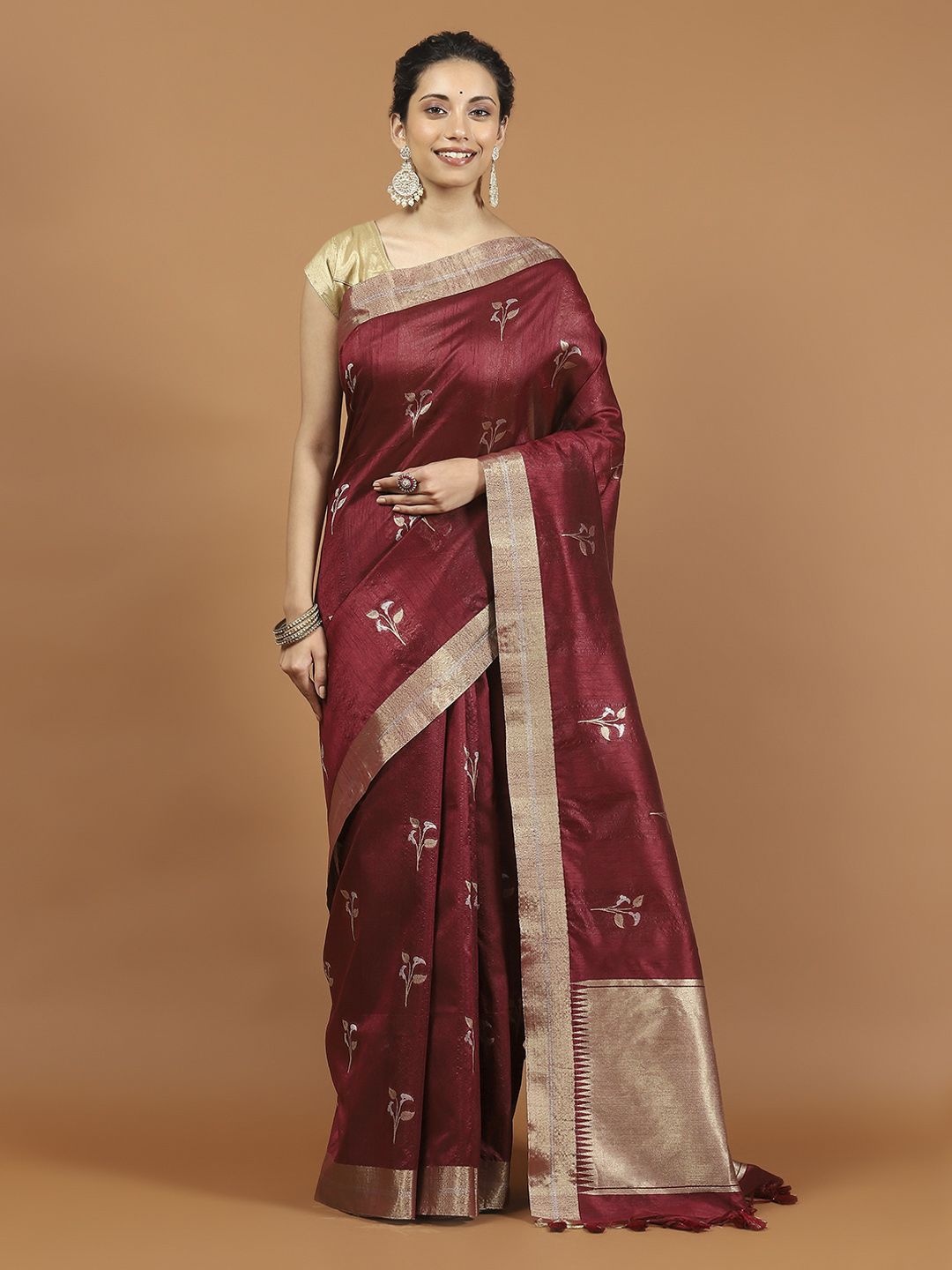 

Meena Bazaar Woven Design Zari Art Silk Saree, Maroon