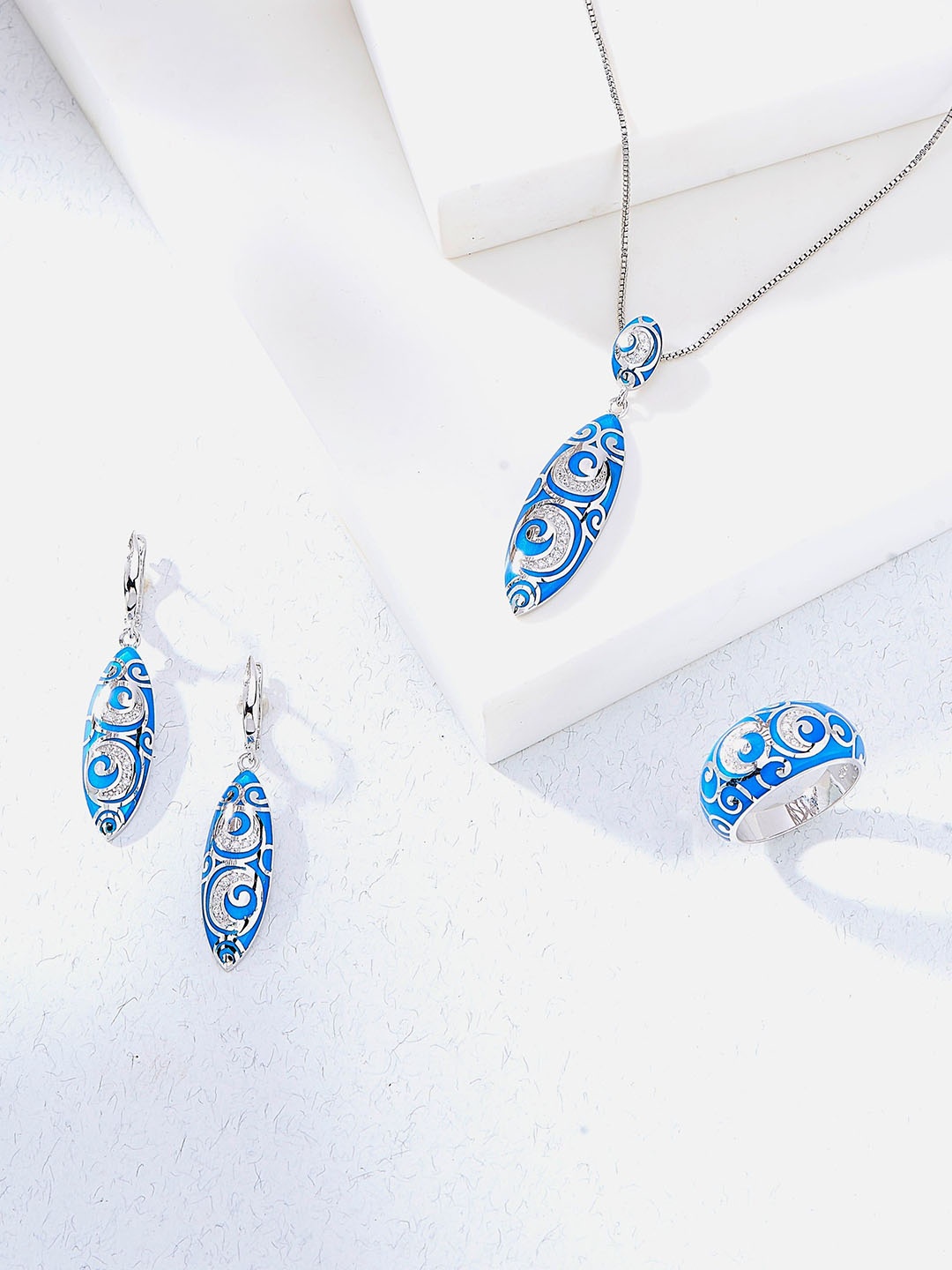 

Nipura 925 Sterling Silver Rhodium-Plated CZ Studded Jewellery Set