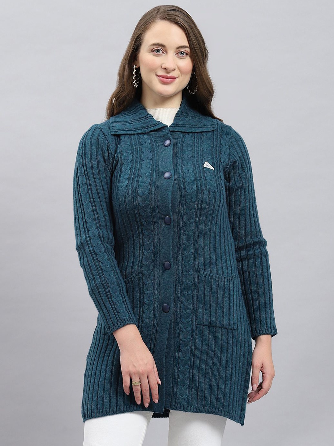 

Monte Carlo Women Striped Woollen Cardigan, Green