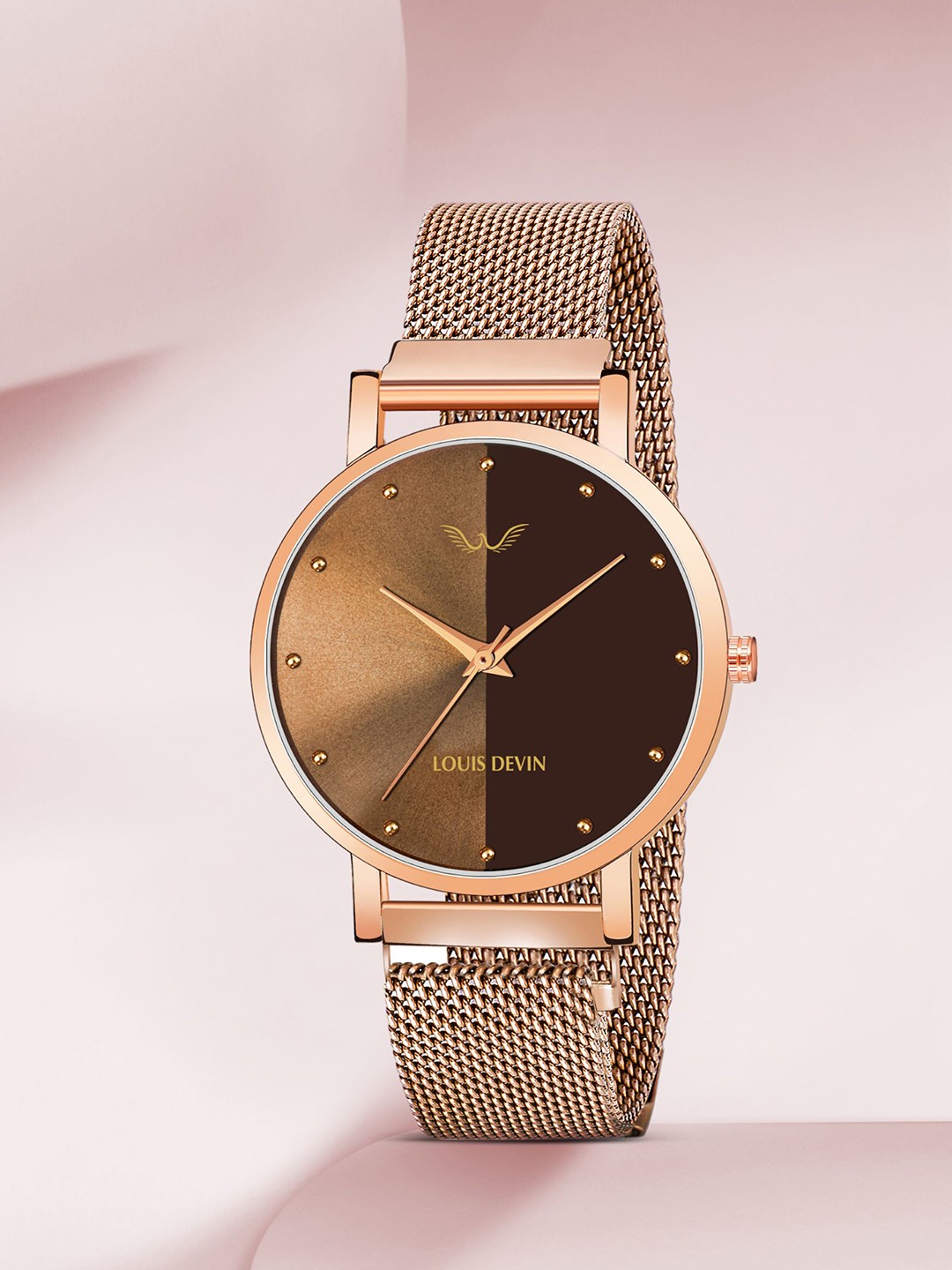 

LOUIS DEVIN Women Brass Dial & Straps Analogue Watch LD-RG138-BRW, Rose gold