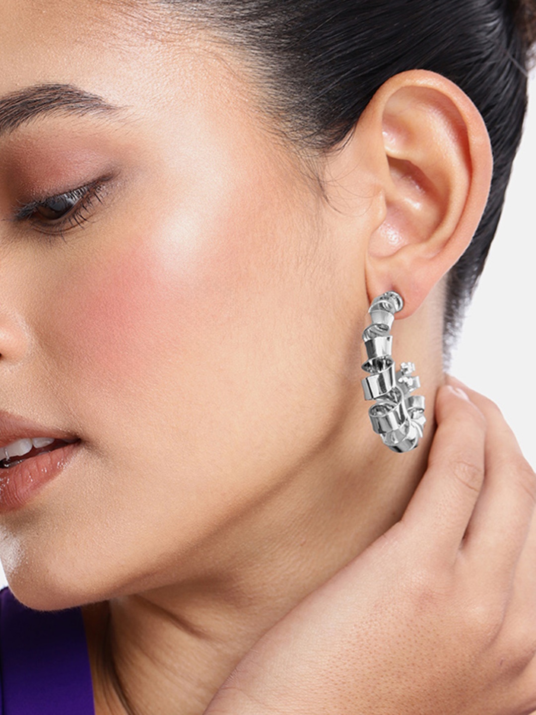 

DressBerry Circular Half-Hoop Earrings, Silver