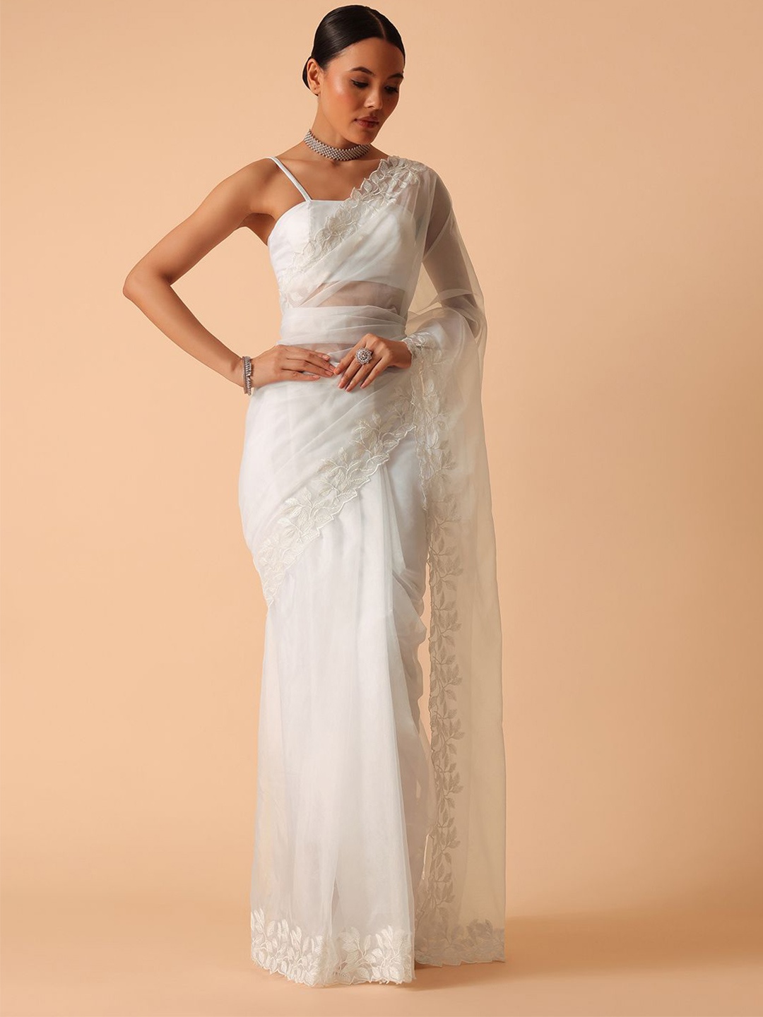 

KALKI Fashion Floral Organza Ready To Wear Saree, White