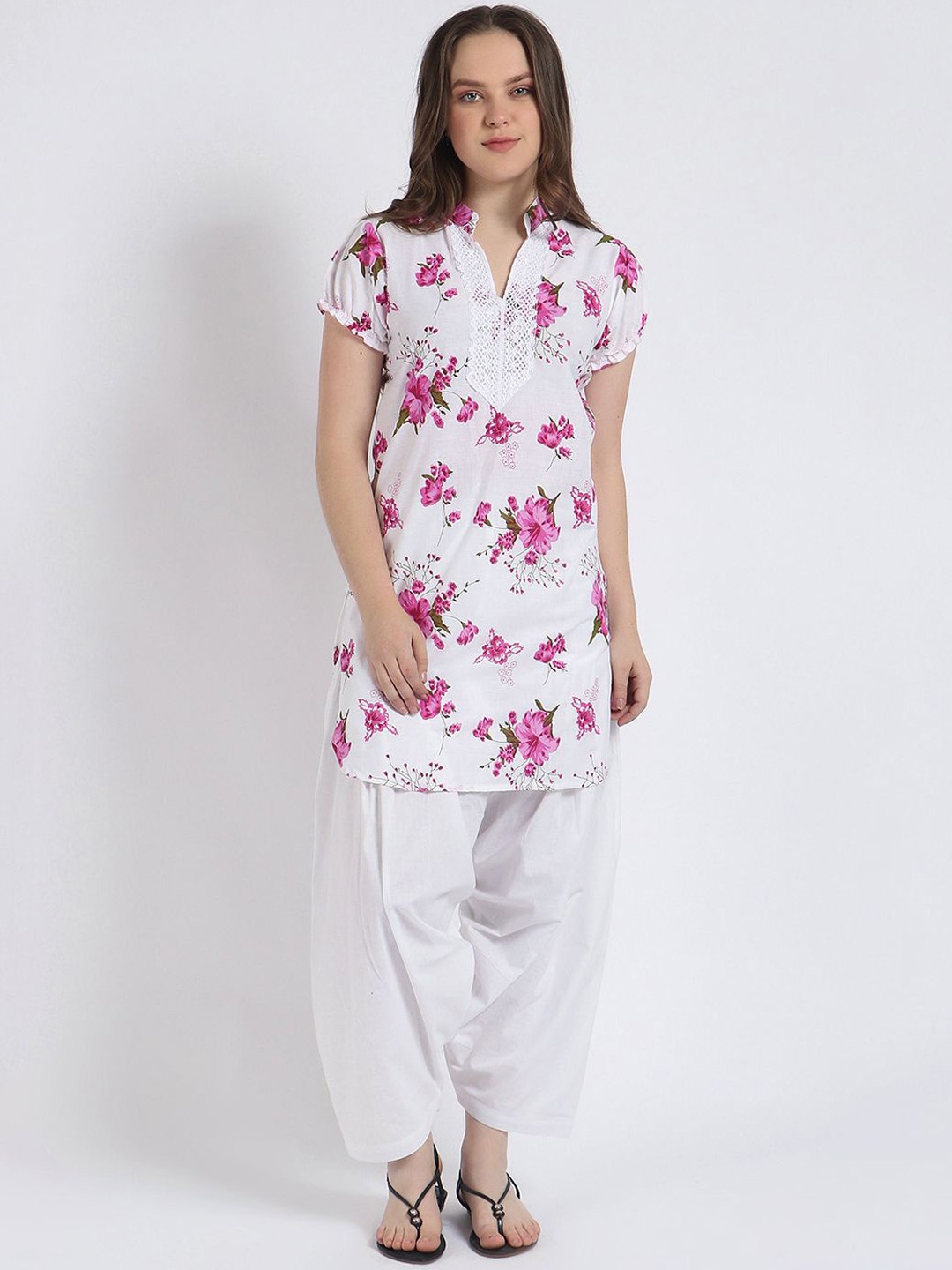 

Trendzmy Women Printed Regular Kurti with Salwar, Pink