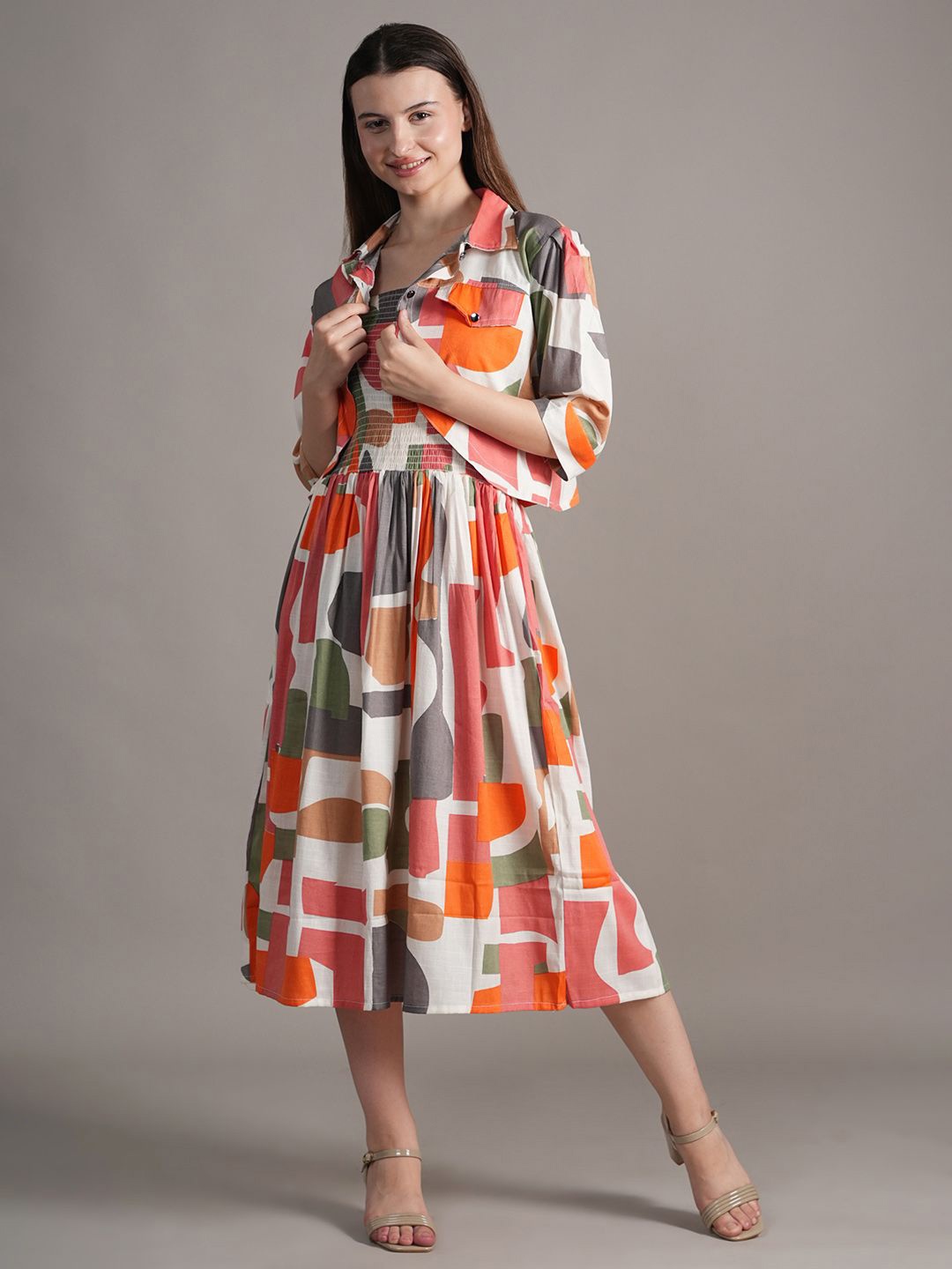 

Belfry Colourblocked Fit & Flare Midi Dress, Orange