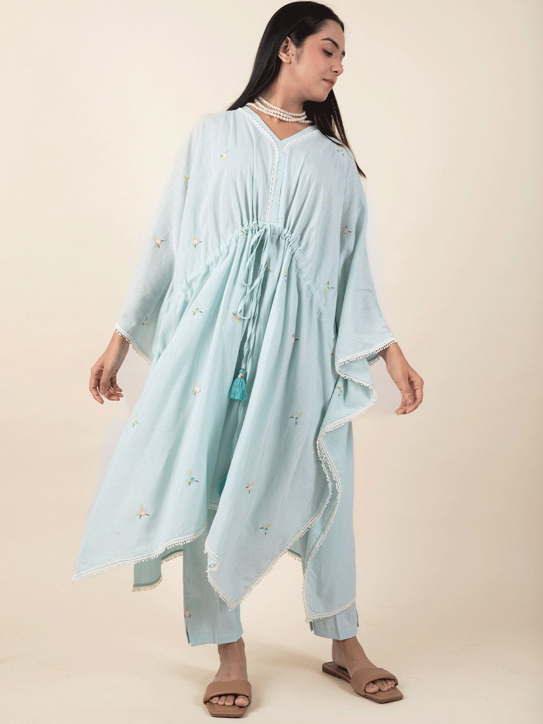 

zuri Women Regular Pure Cotton Kurta with Trousers, Blue