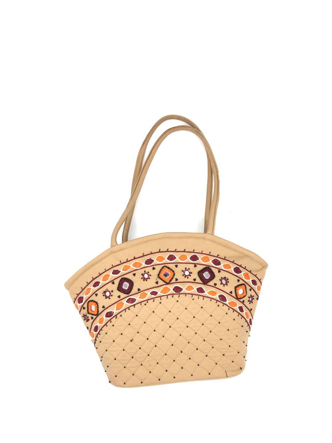 

SriShopify Handicrafts Embellished Structured Shoulder Bag, Cream