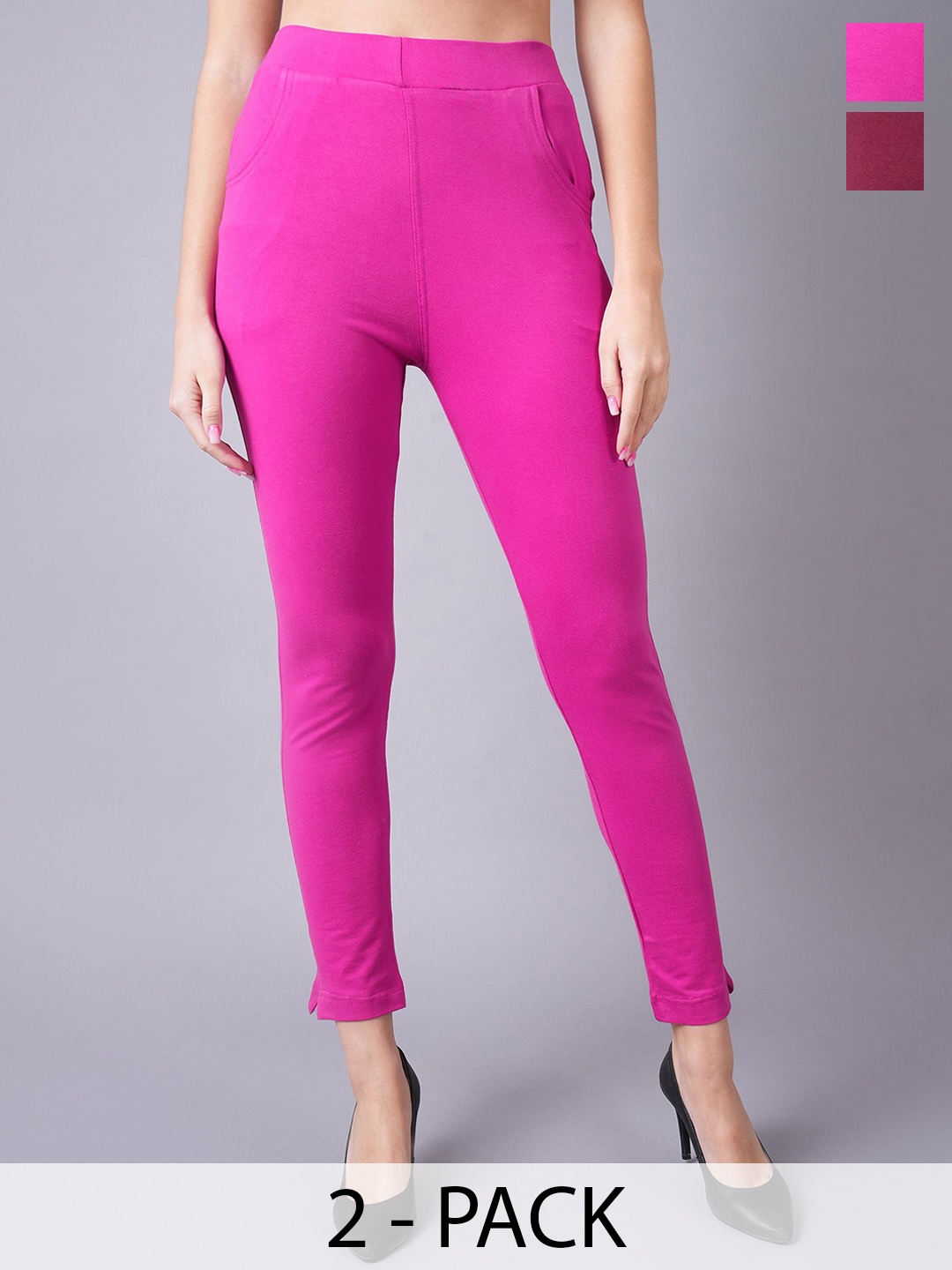 

Valles365 by S.C. Pack Of 2 Cotton Ankle Length Leggings, Magenta