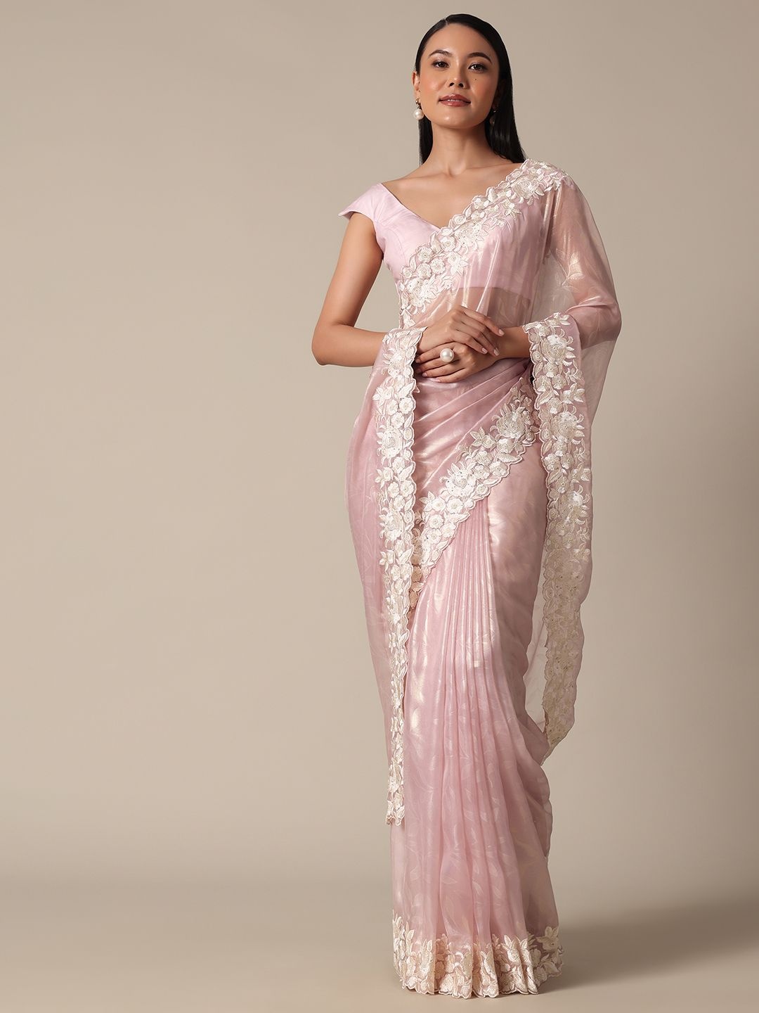 

KALKI Fashion Floral Satin Ready To Wear Saree, Pink