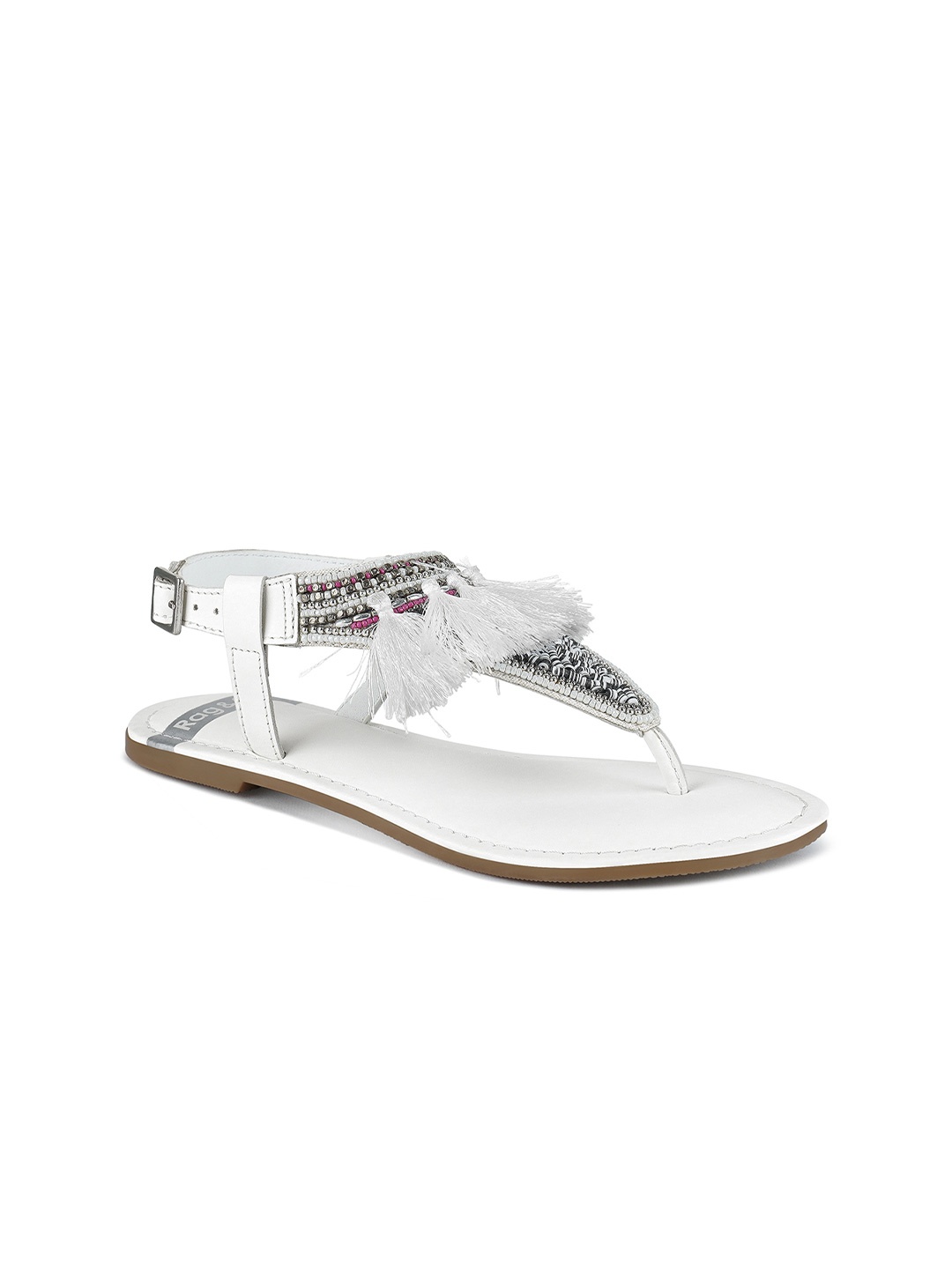 

RAG & CO Women Colourblocked Open Toe Flats with Buckles, White