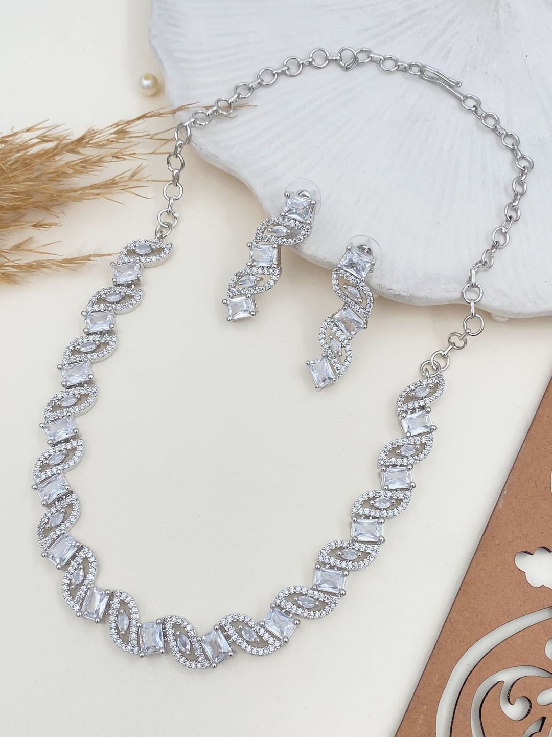 

Rare Bello Sliver Plated American Diamond Studded Jewellery Set, Silver