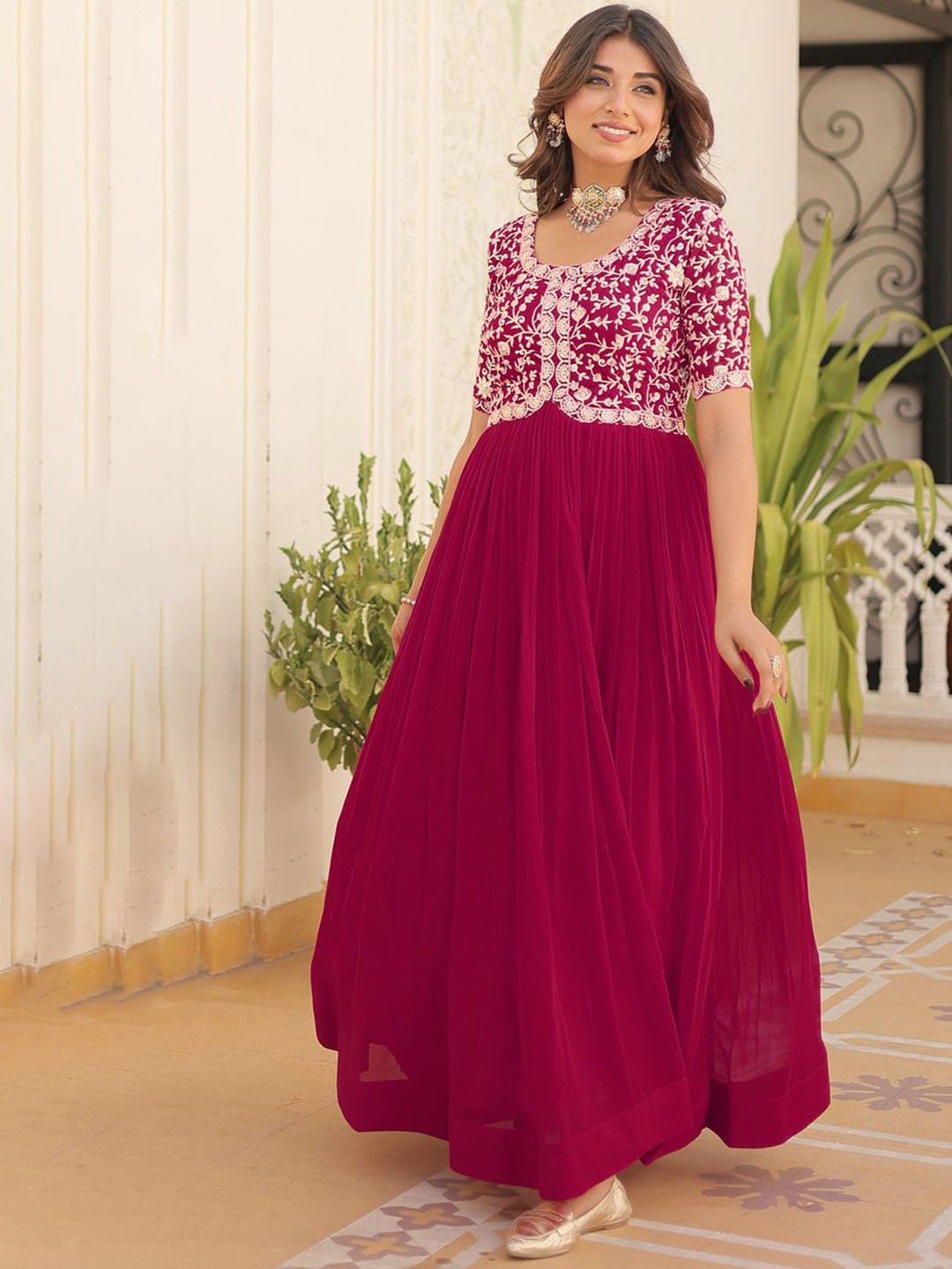 

Anara Women Ethnic Motifs Embroidered Georgette Anarkali Kurta, Pink