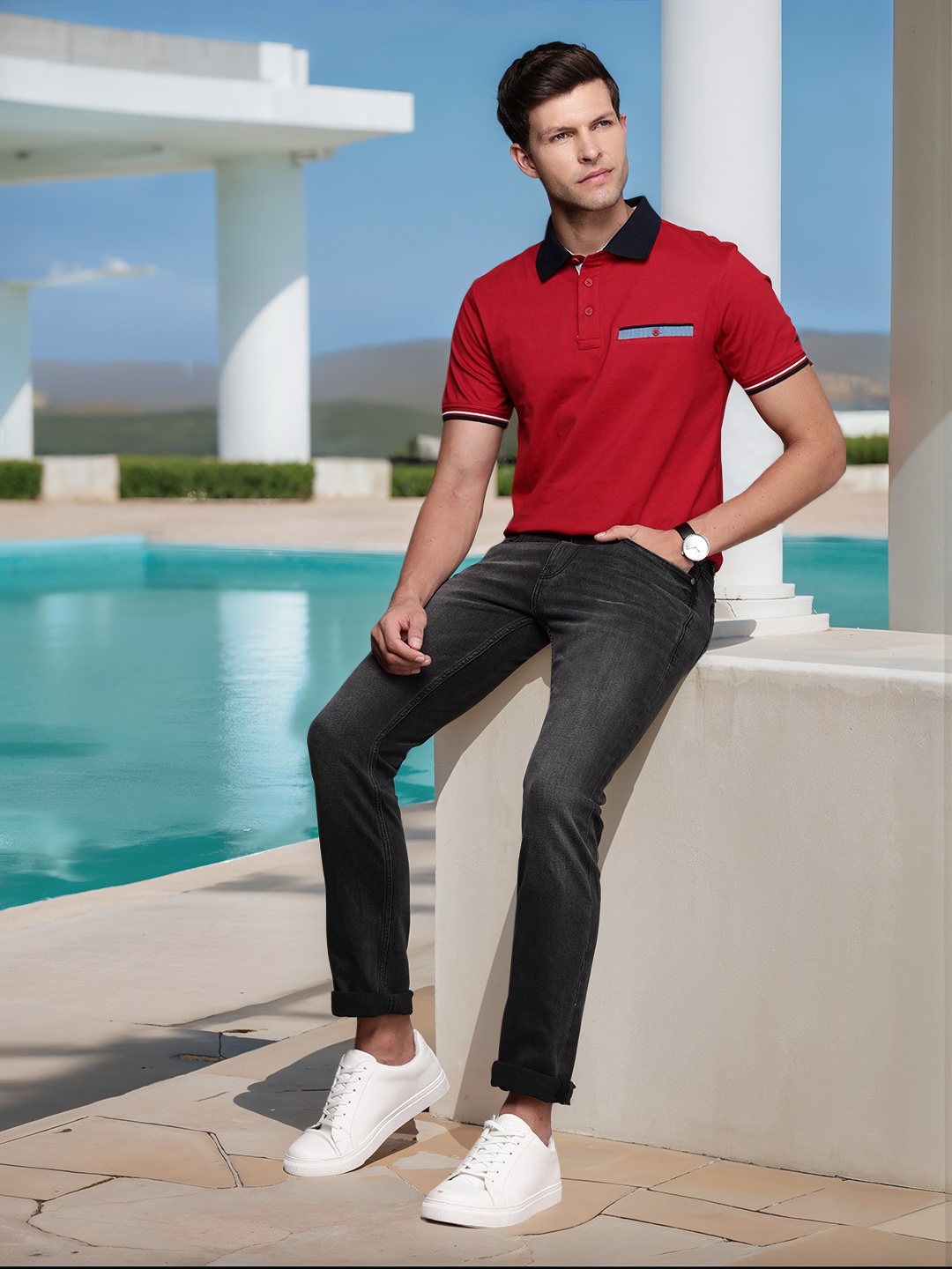 

Nautica Pure Cotton Polo Collar Casual T-shirt, Red