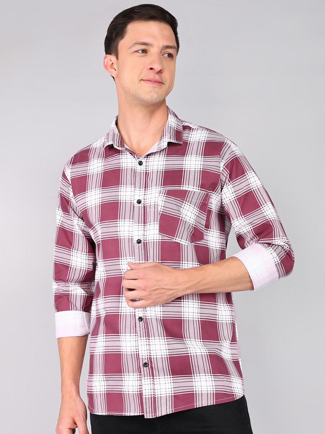 

HKV FASHION Men Comfort Tartan Checks Opaque Checked Casual Shirt, Maroon