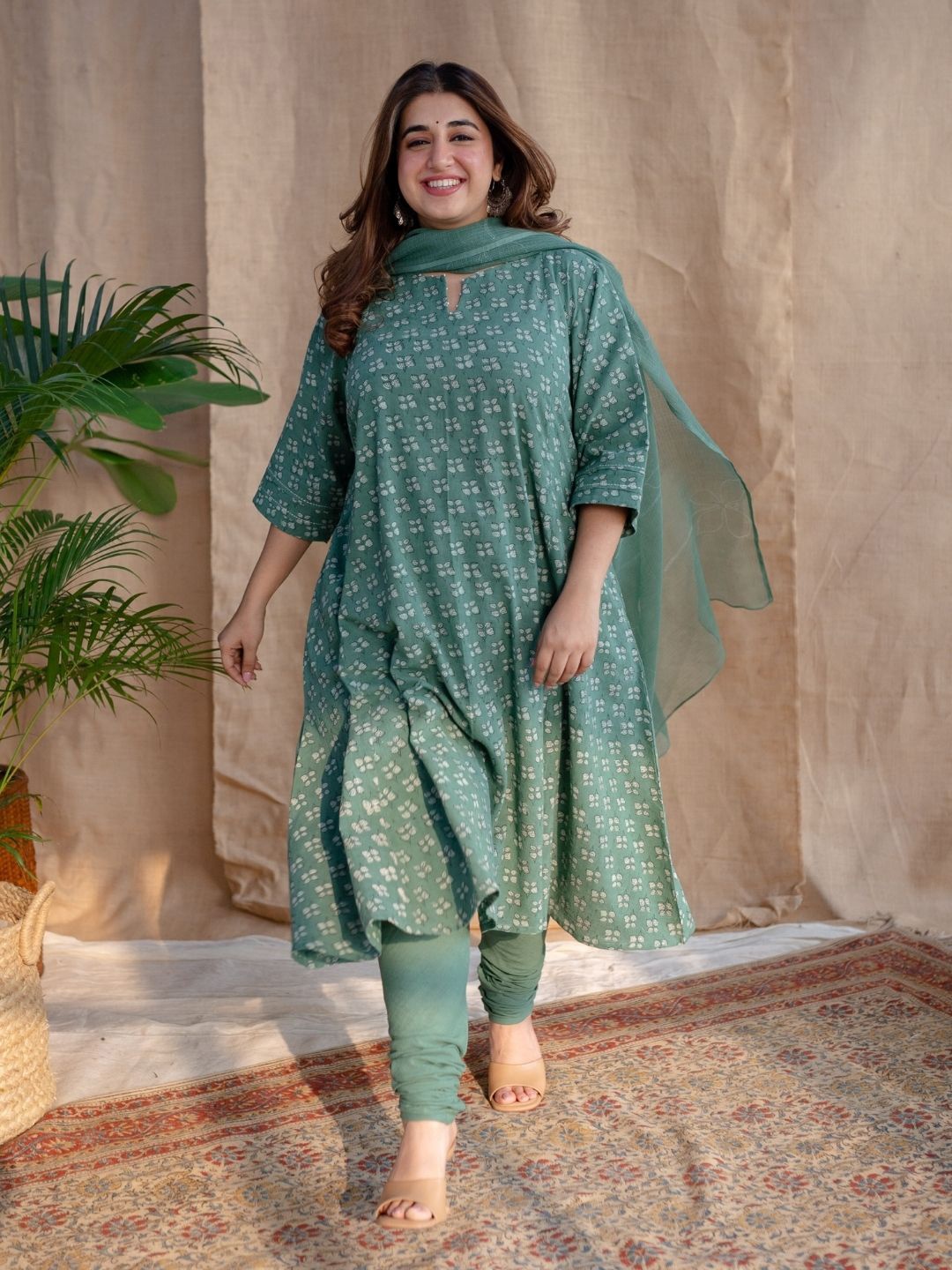 

THE INDIAN ETHNIC CO Printed Block Print Dupatta, Green