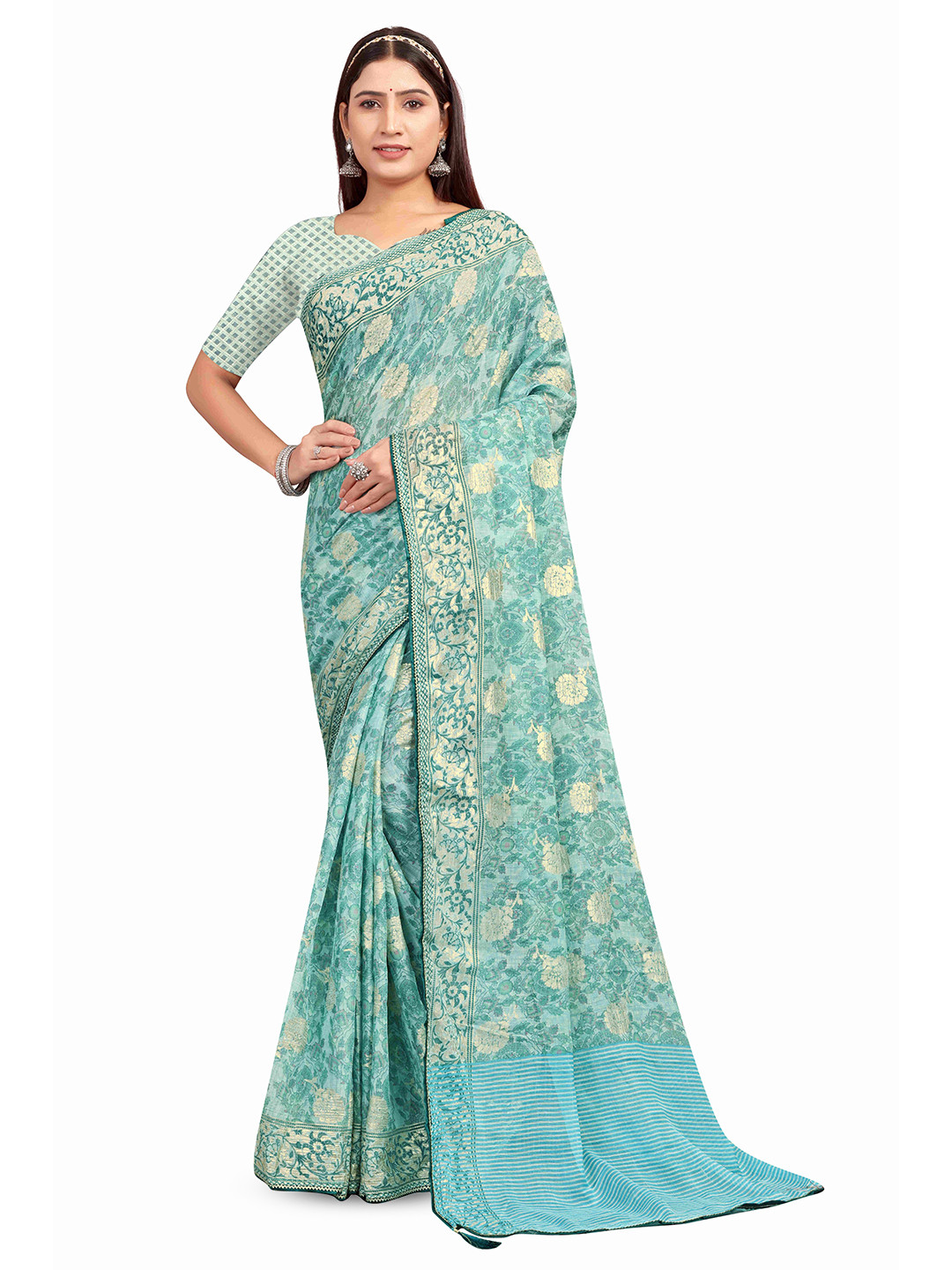 

shree krishna fashion Woven Design Zari Art Silk Saree, Blue