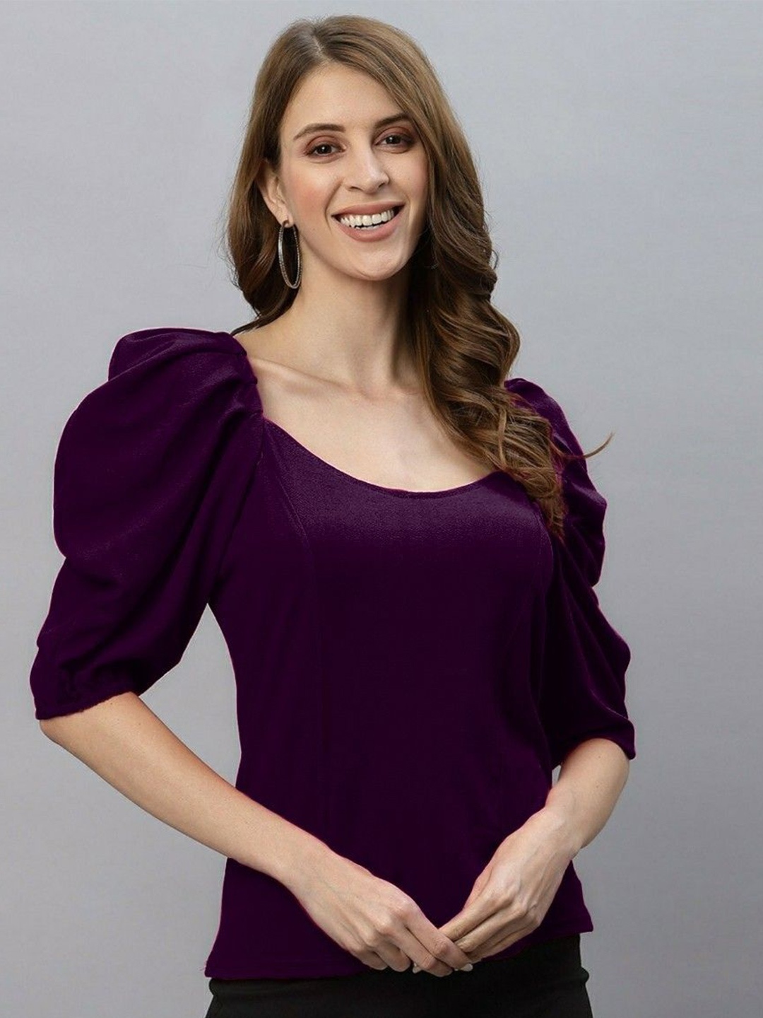 

NiloBerry Puff Sleeve Crop Top, Red