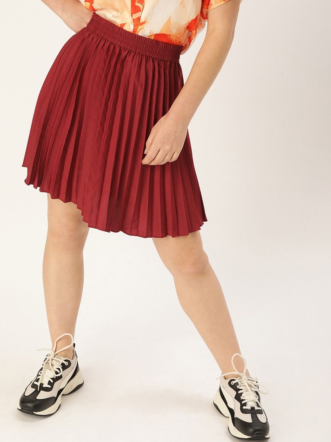 

Moda Rapido Pleated Flared Knee-Length Skirt, Maroon