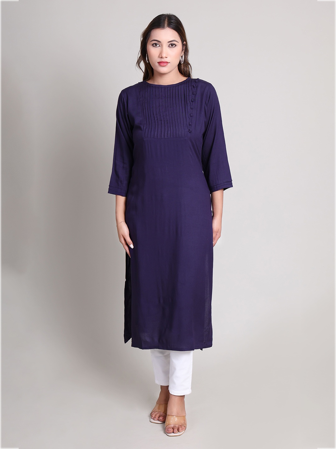 

DELIS Boat Neck Straight Kurta, Navy blue