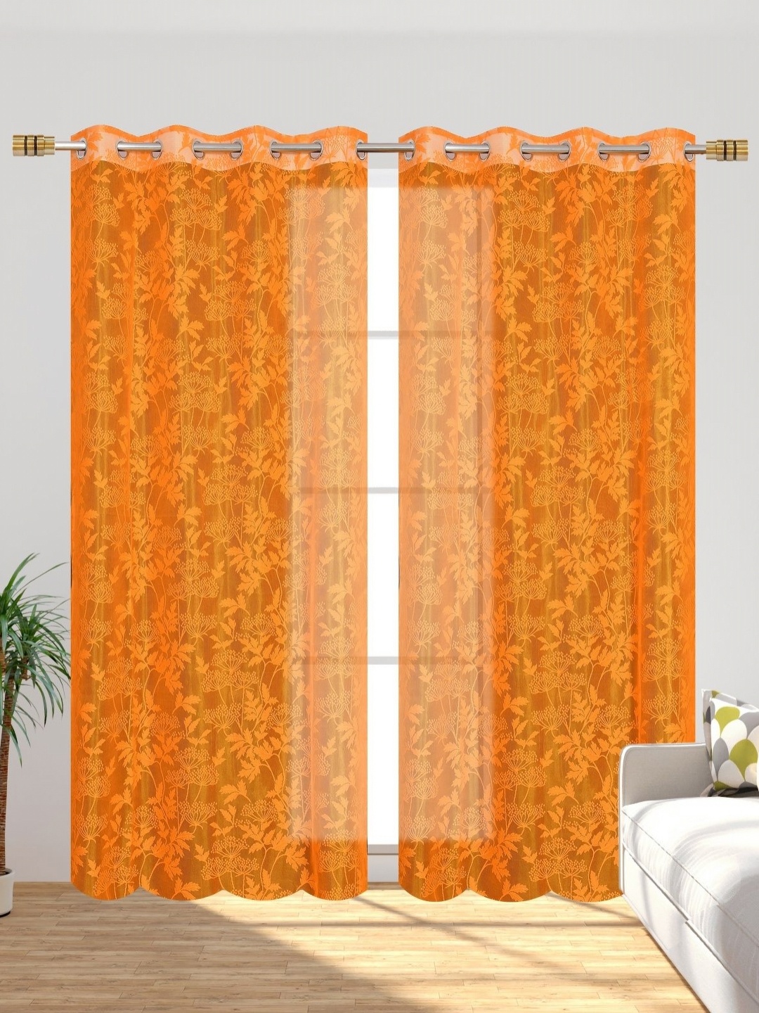 

Galaxy Home Decor Orange Set of 2 Sheer Window Curtain