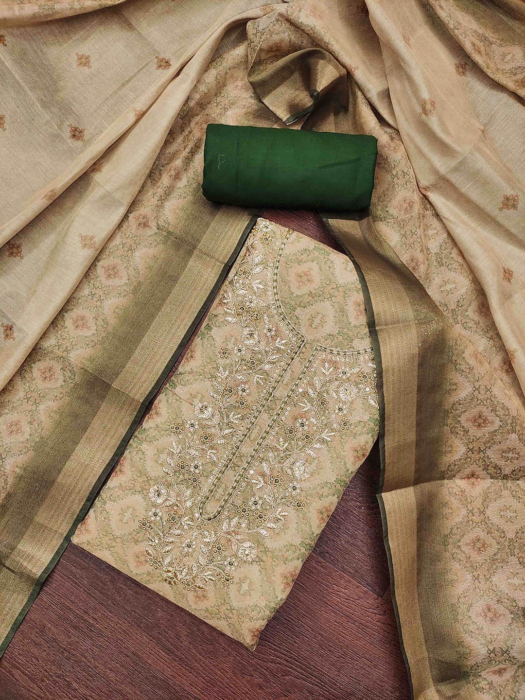 

KIMISHA Embellished Unstitched Dress Material, Green