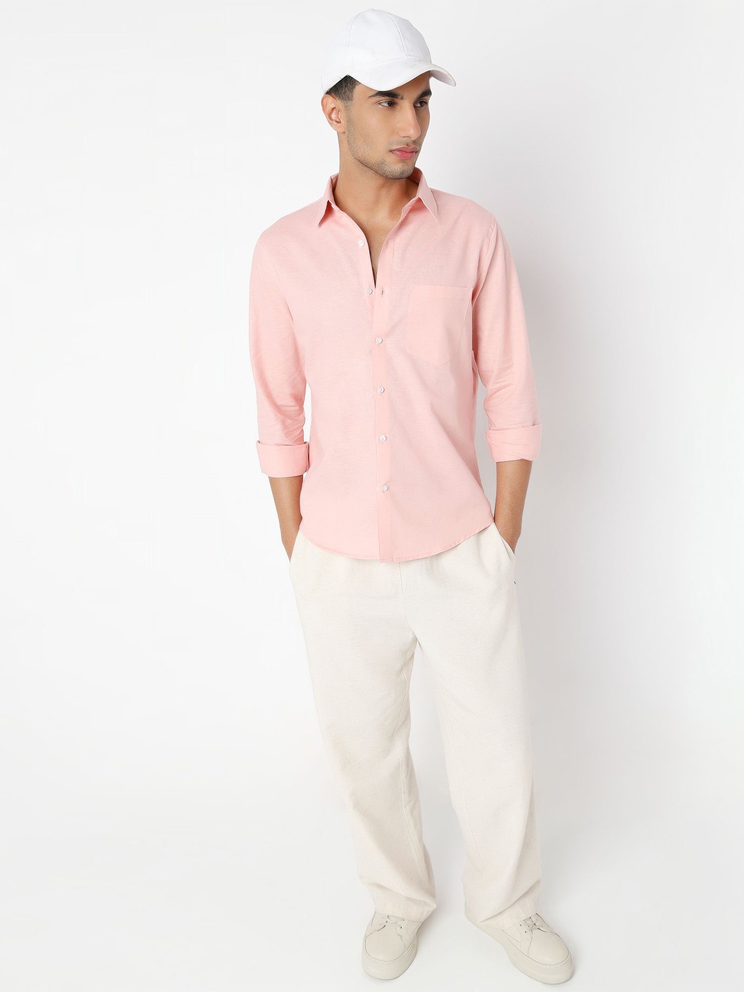 

MARK & ALBERT Men Linen Casual Shirt, Pink