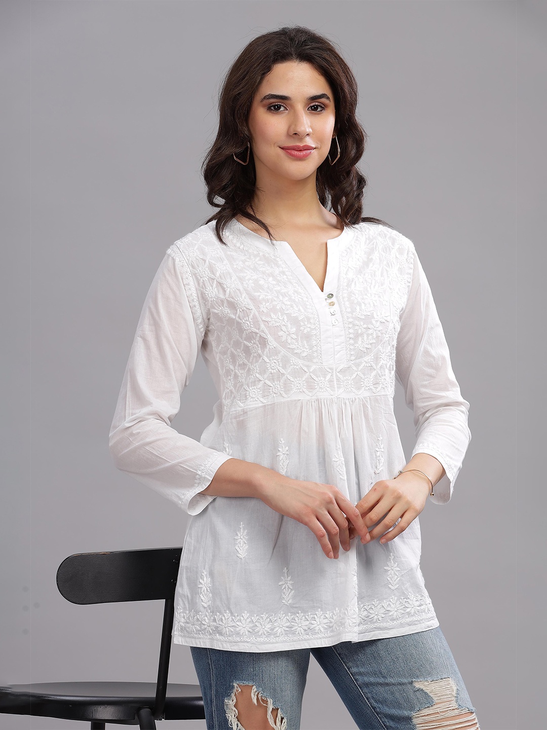 

Club Loom Embroidered Cotton Top, White