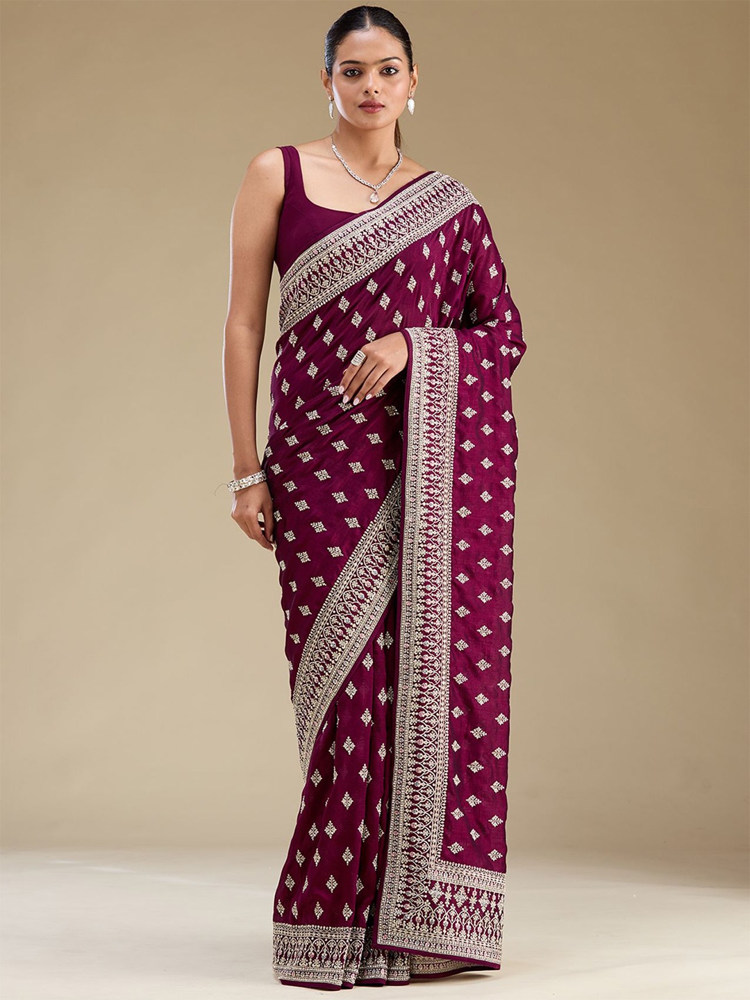 

Koskii Floral Embroidered Art Silk Saree, Purple