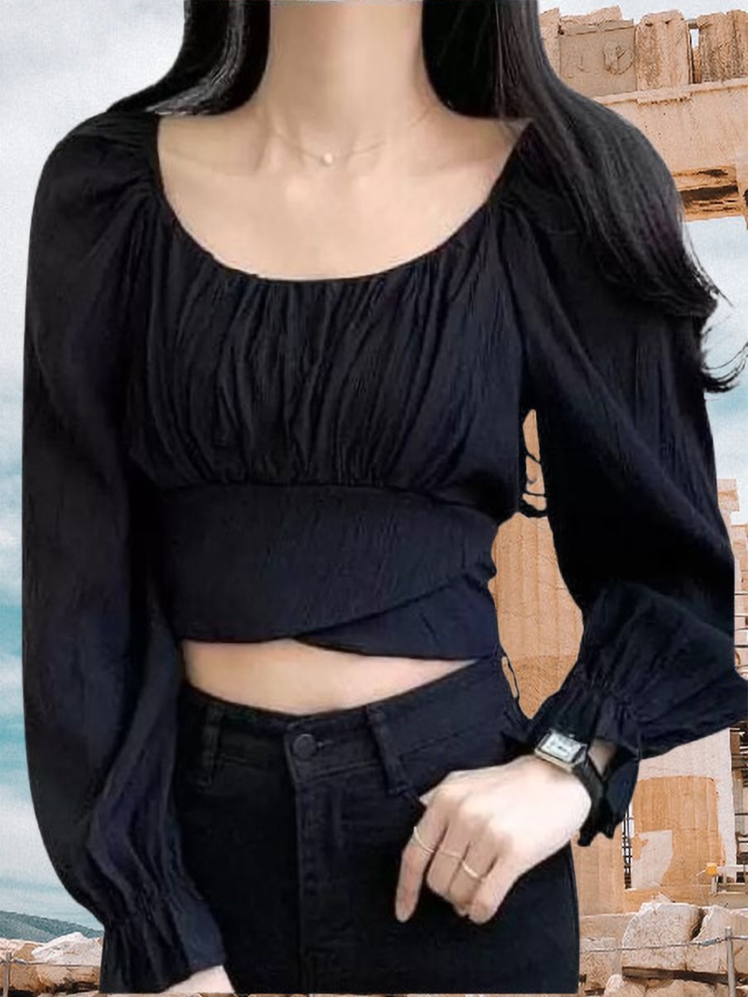 

NiloBerry Blouson Crop Top, Black