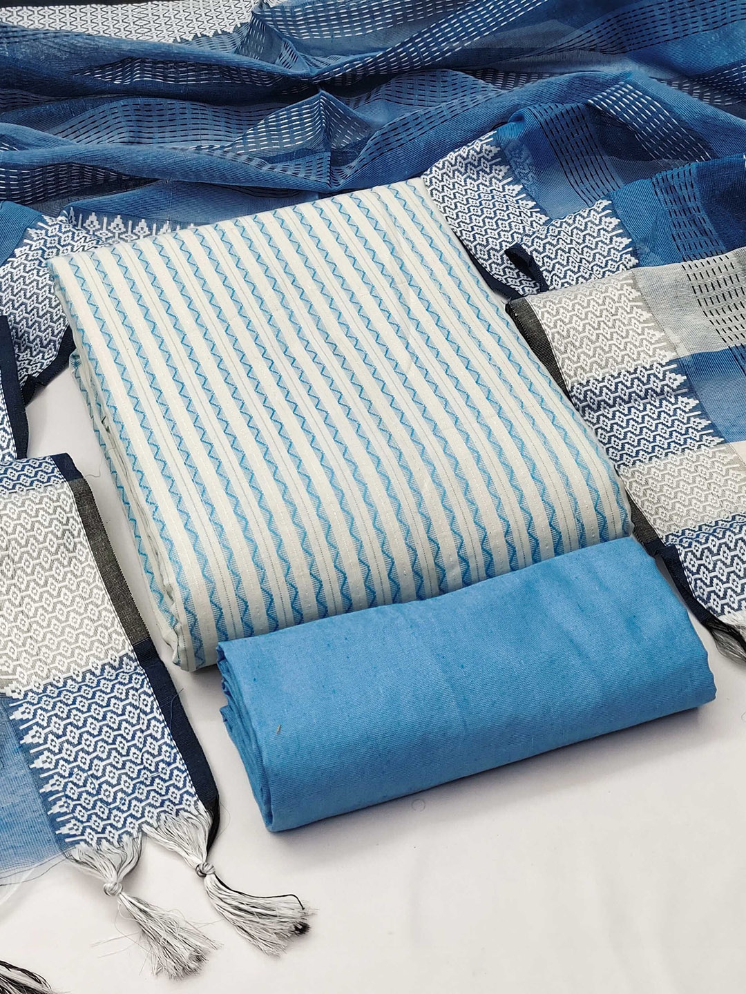 

SHADOW & SAINING Unstitched Dress Material, Blue