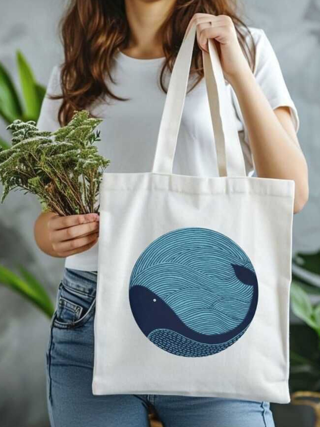 

Nafco Printed Shopper Tote Bag with Tasselled, White