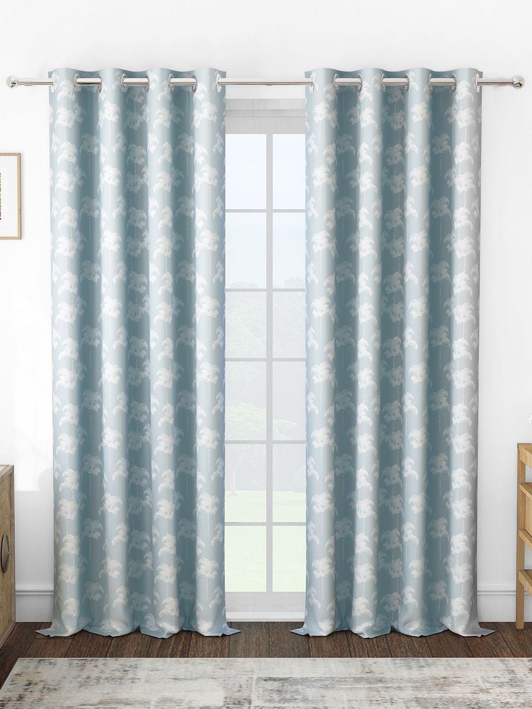

Story@home Grey & White Set of 2 Floral Room Darkening Door Curtain