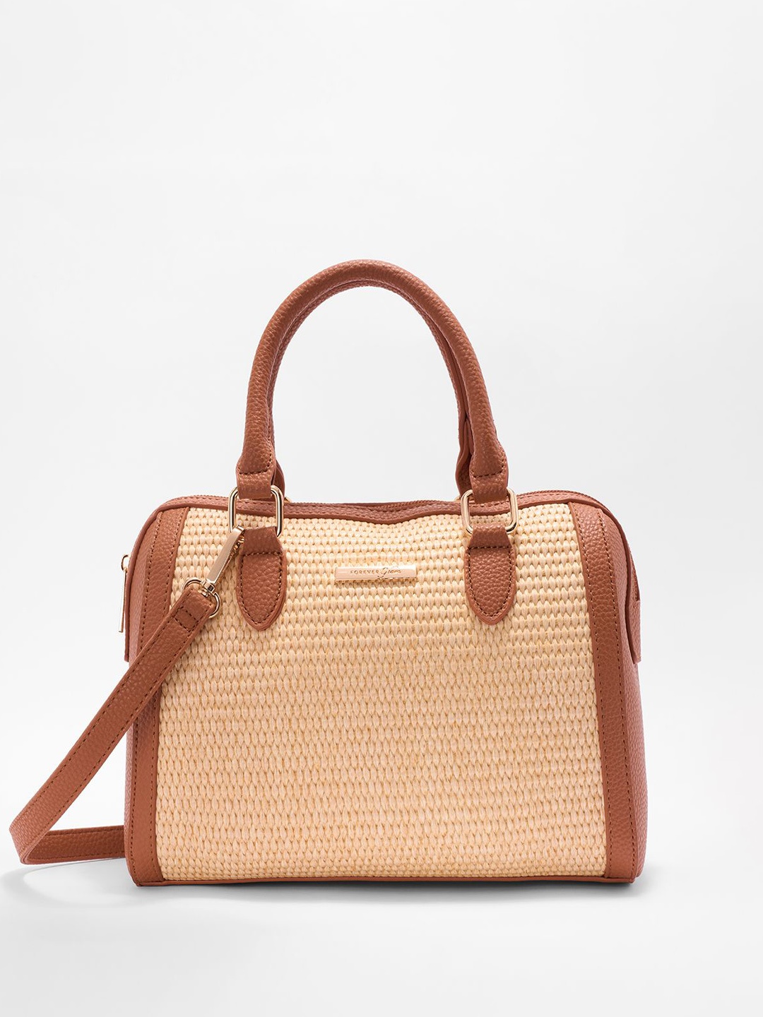 

Forever Glam by Pantaloons Colourblocked Structured Handheld Bag with Applique, Beige
