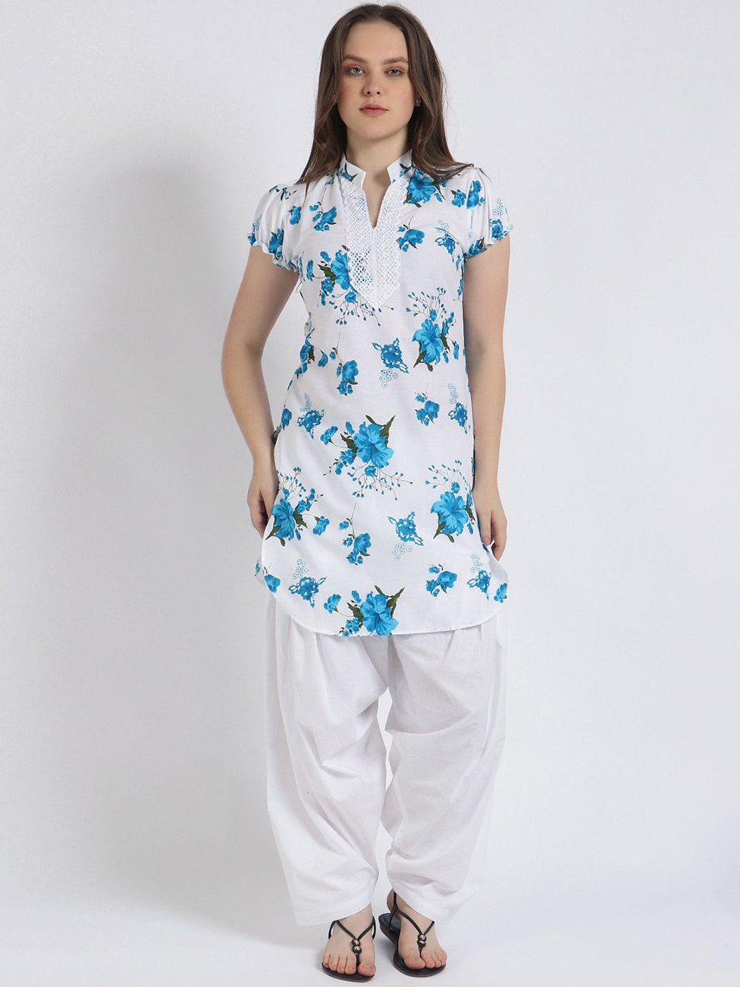 

Trendzmy Women Floral Printed Regular Thread Work Kurta with Salwar, Blue