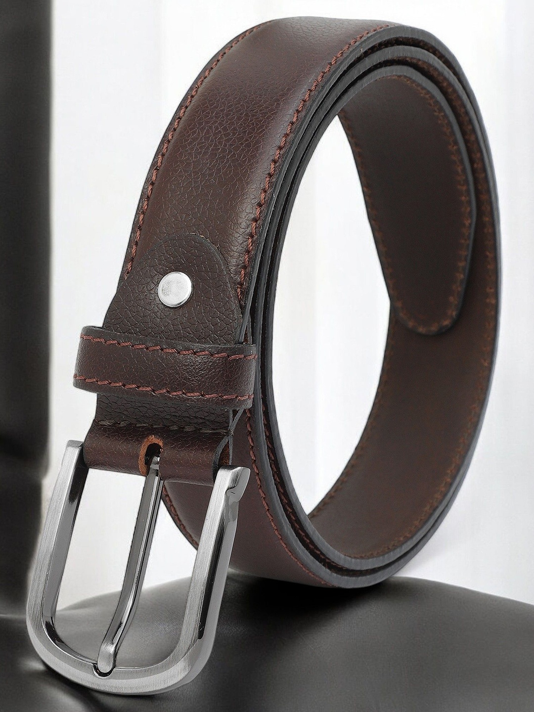 

Metronaut Men Textured Leather Formal Belt, Brown