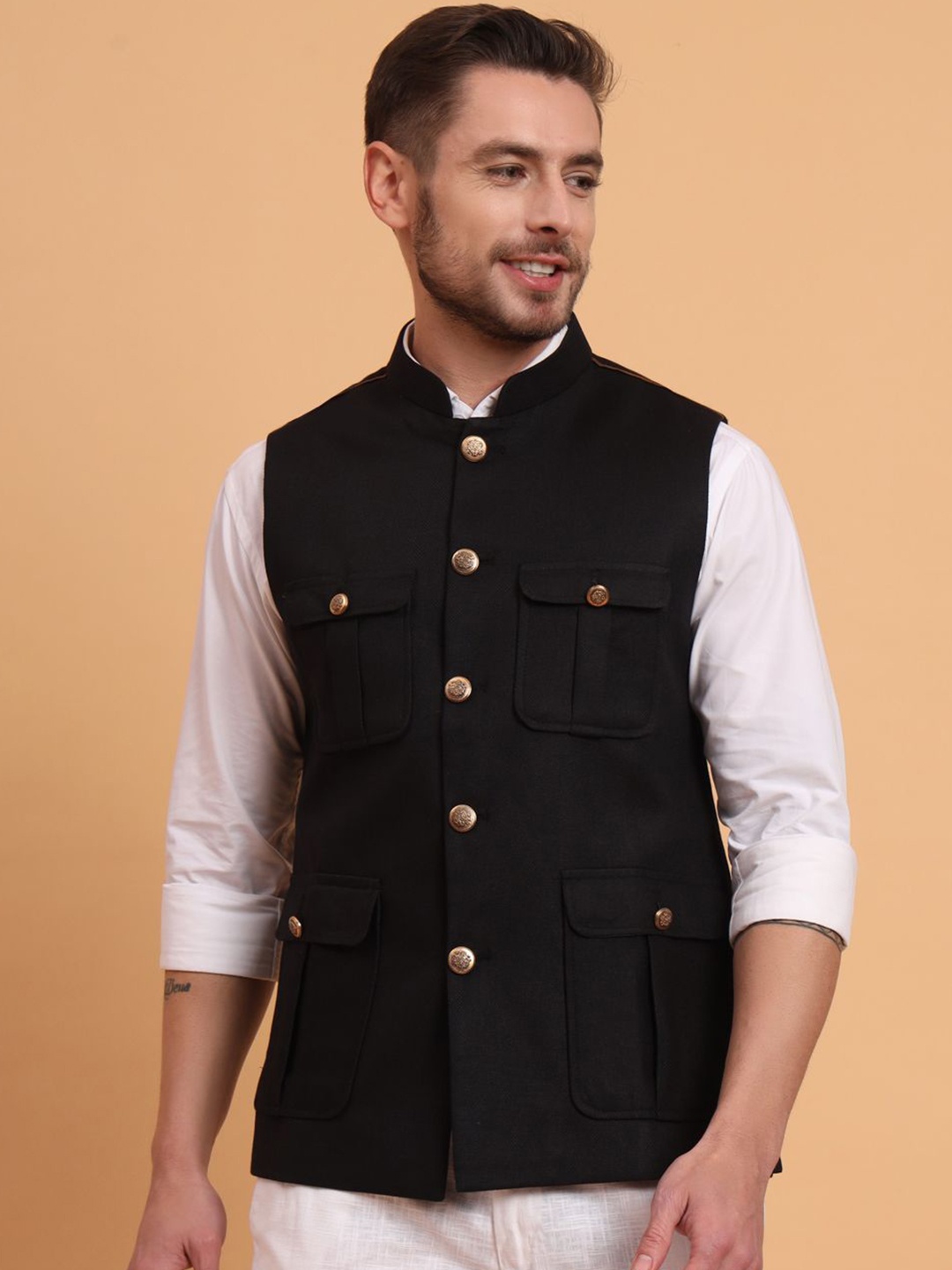 

Aspriya Pure Cotton Bandhgala Jacket, Black