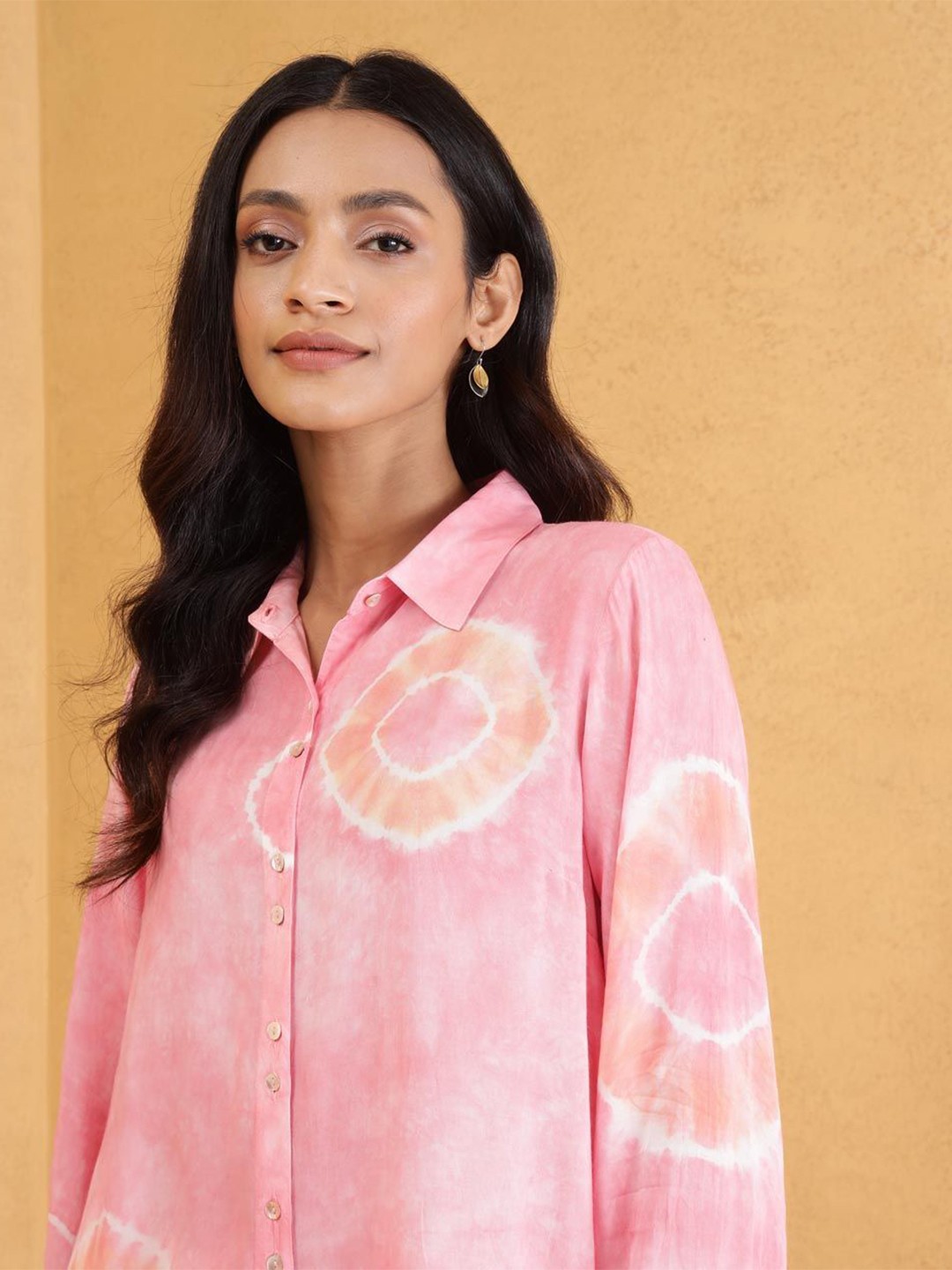 

Fabindia Shirt Collar Printed Tunic, Pink
