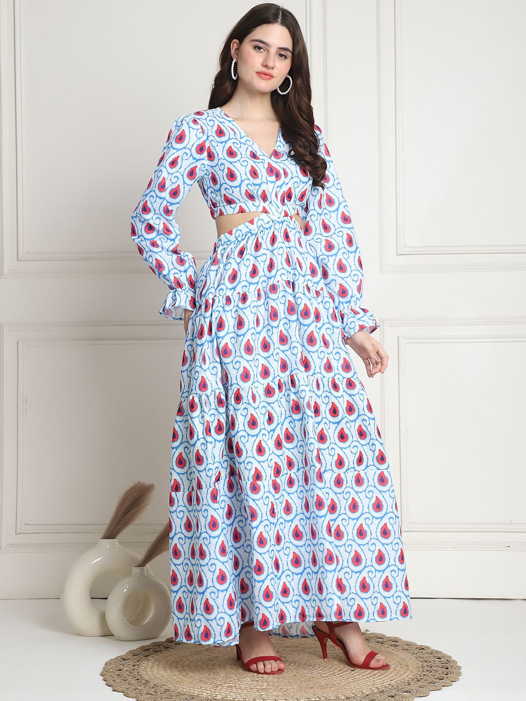 

JAKANARY Floral Print Crepe Fit & Flare Maxi Dress, Blue