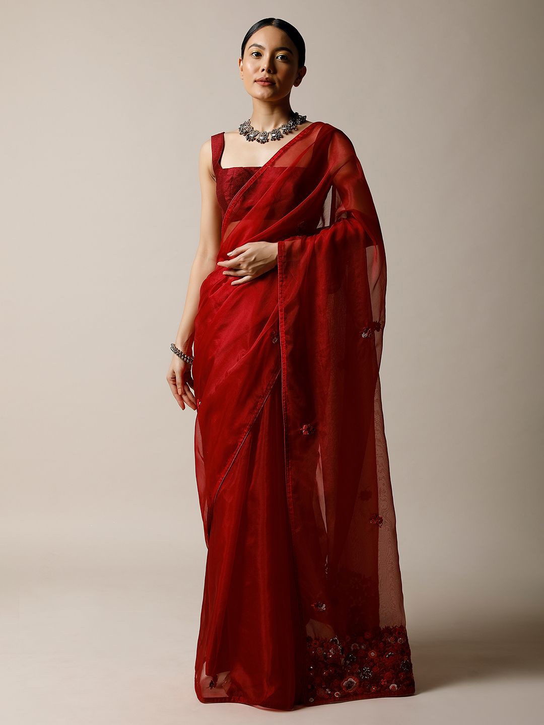 

KALKI Fashion Floral Organza Ready To Wear Saree, Red