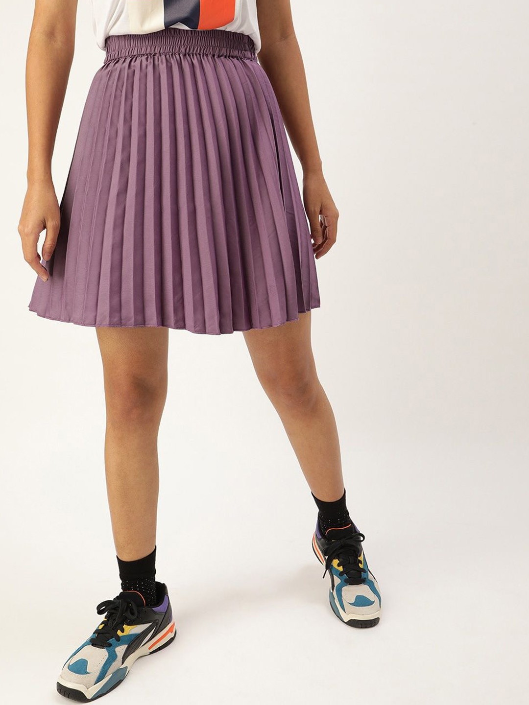 

Moda Rapido Pleated Flared Mini Skirt, Purple