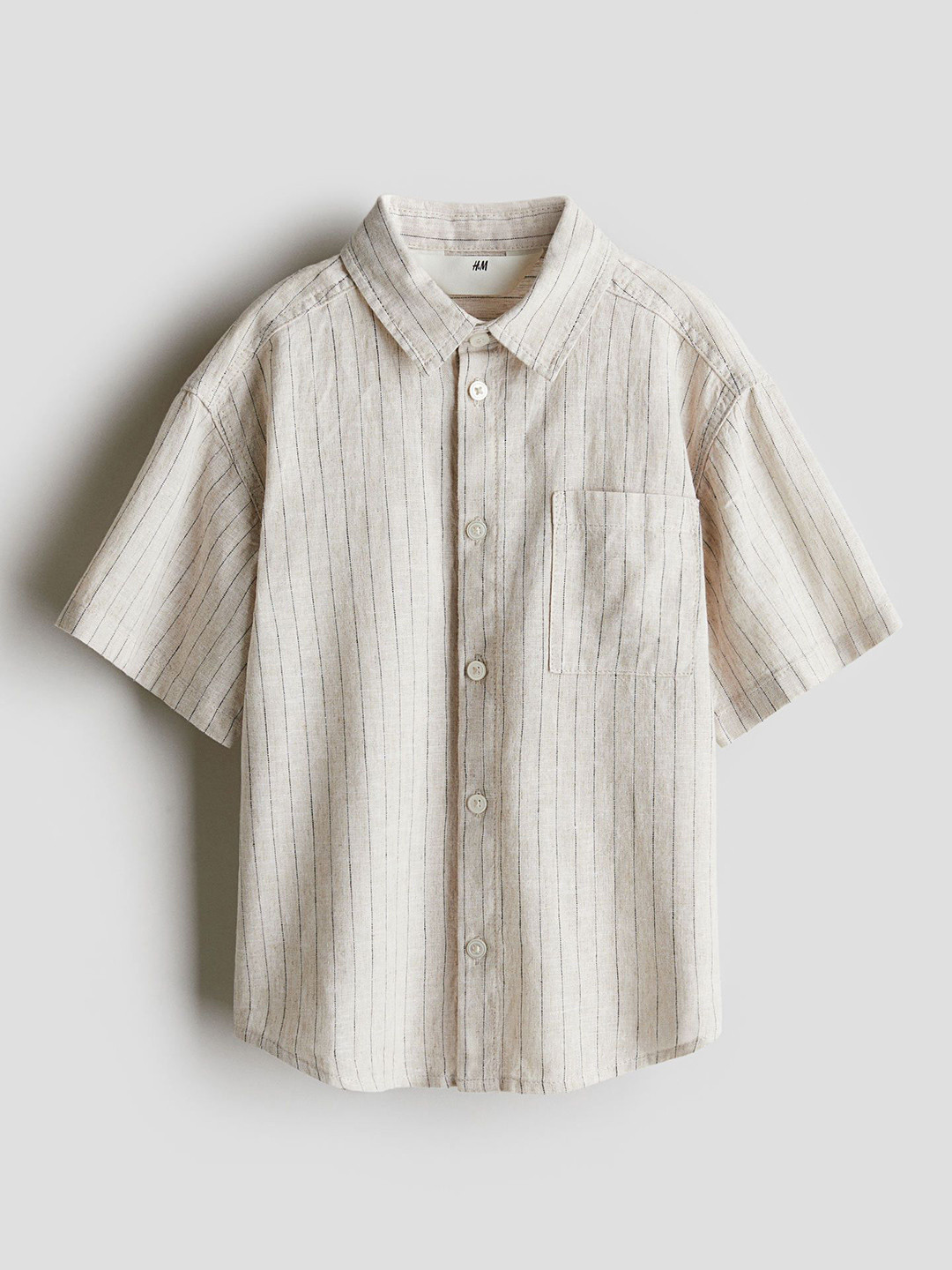 

H&M Short-Sleeved Linen-Blend Shirt, Beige