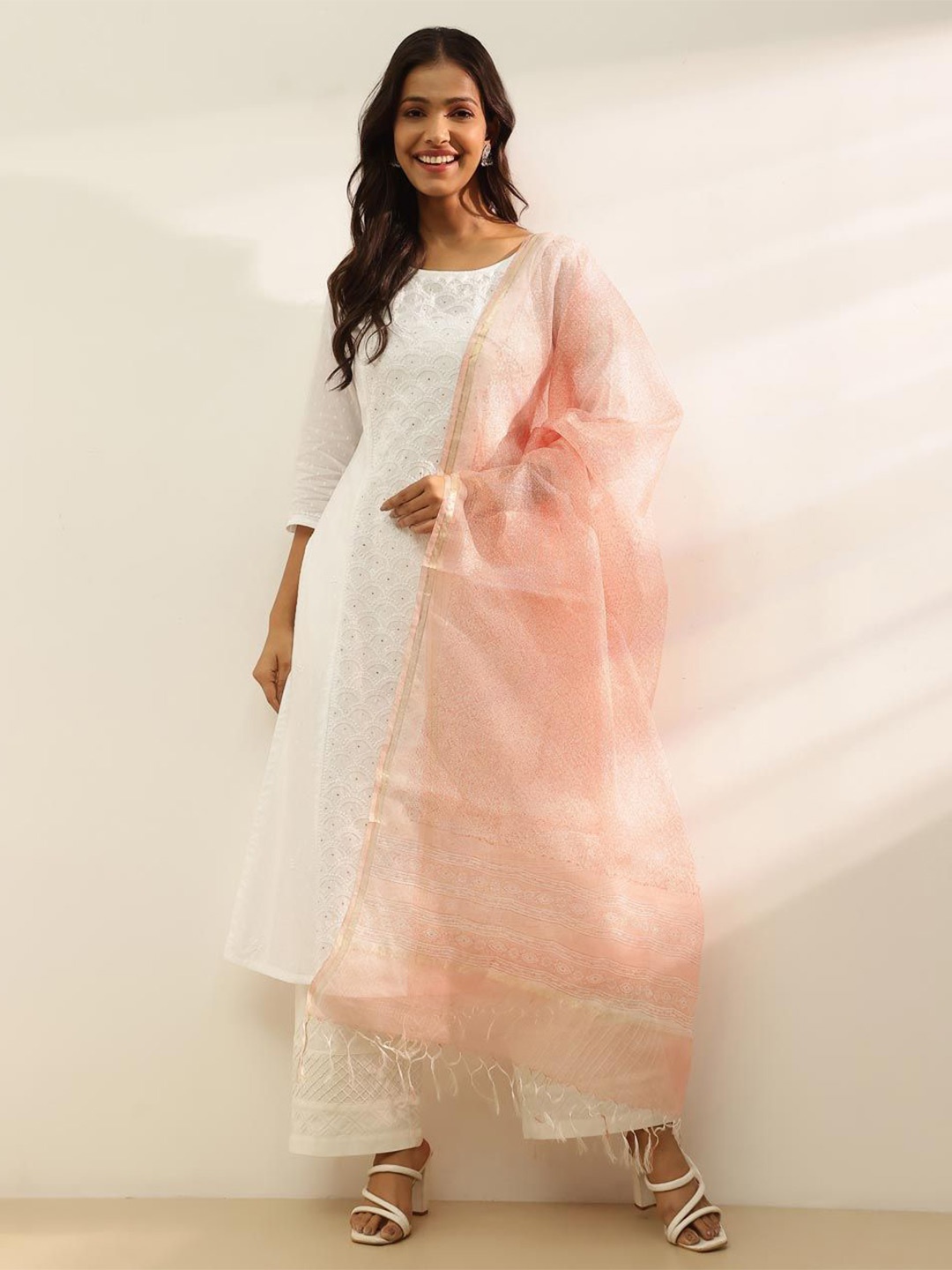 

Fabindia Ethnic Motifs Printed Dupatta, Pink