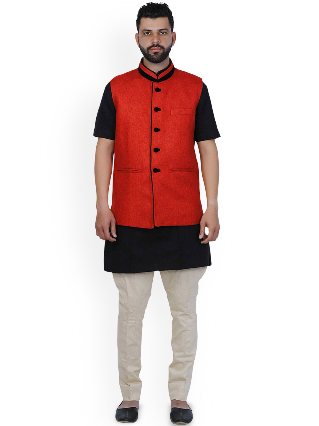 

VEERA PARIDHAAN Mandarin Collar Nehru Jacket, Red