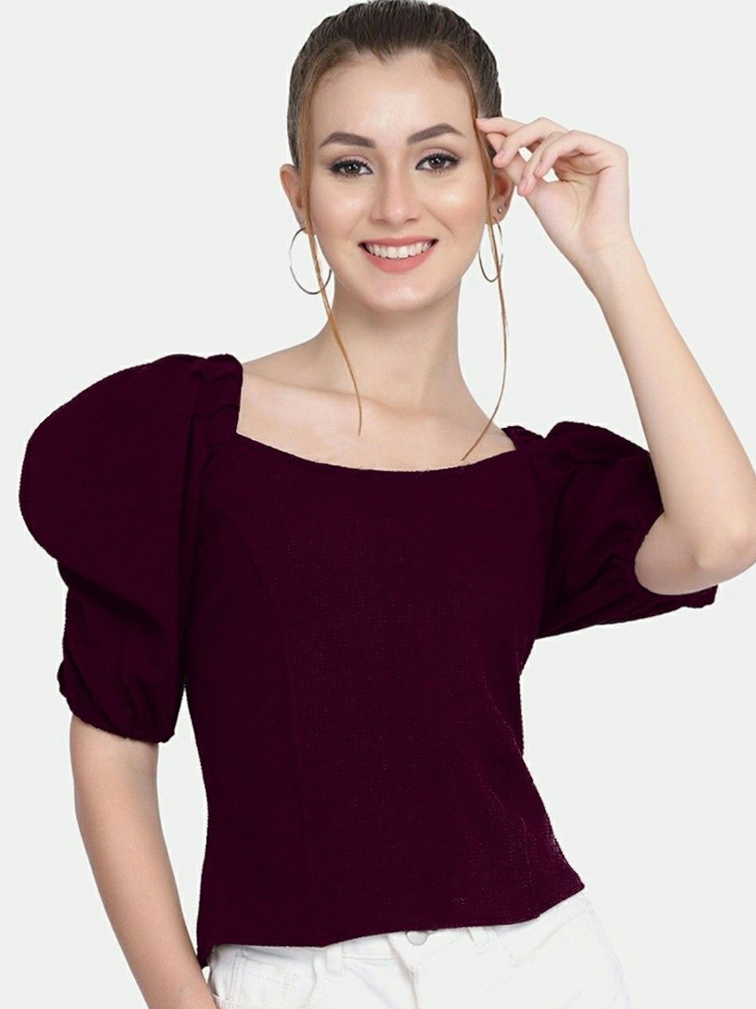 

NiloBerry Puff Sleeve Crop Top, Red