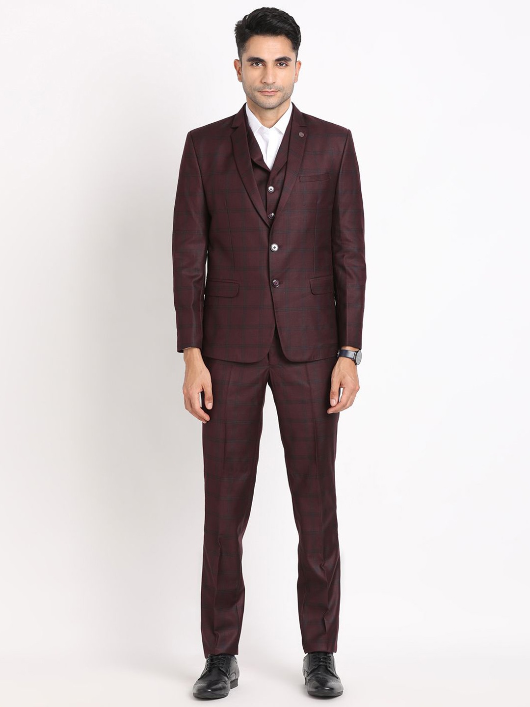 

Turtle Checked Slim Fit Single-Breasted 3 Piece Suits, Brown
